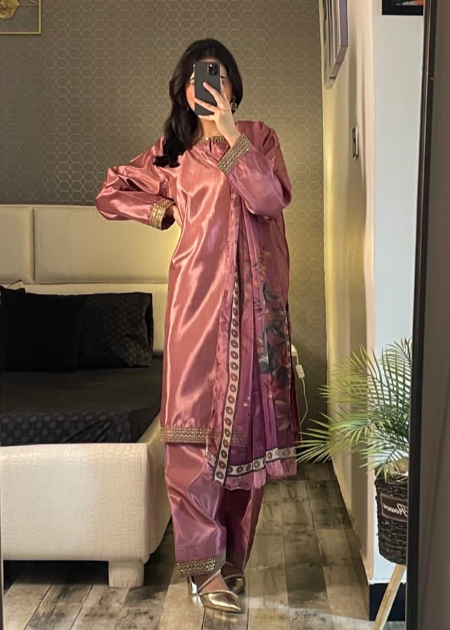 silk Kurta Set in Pink
