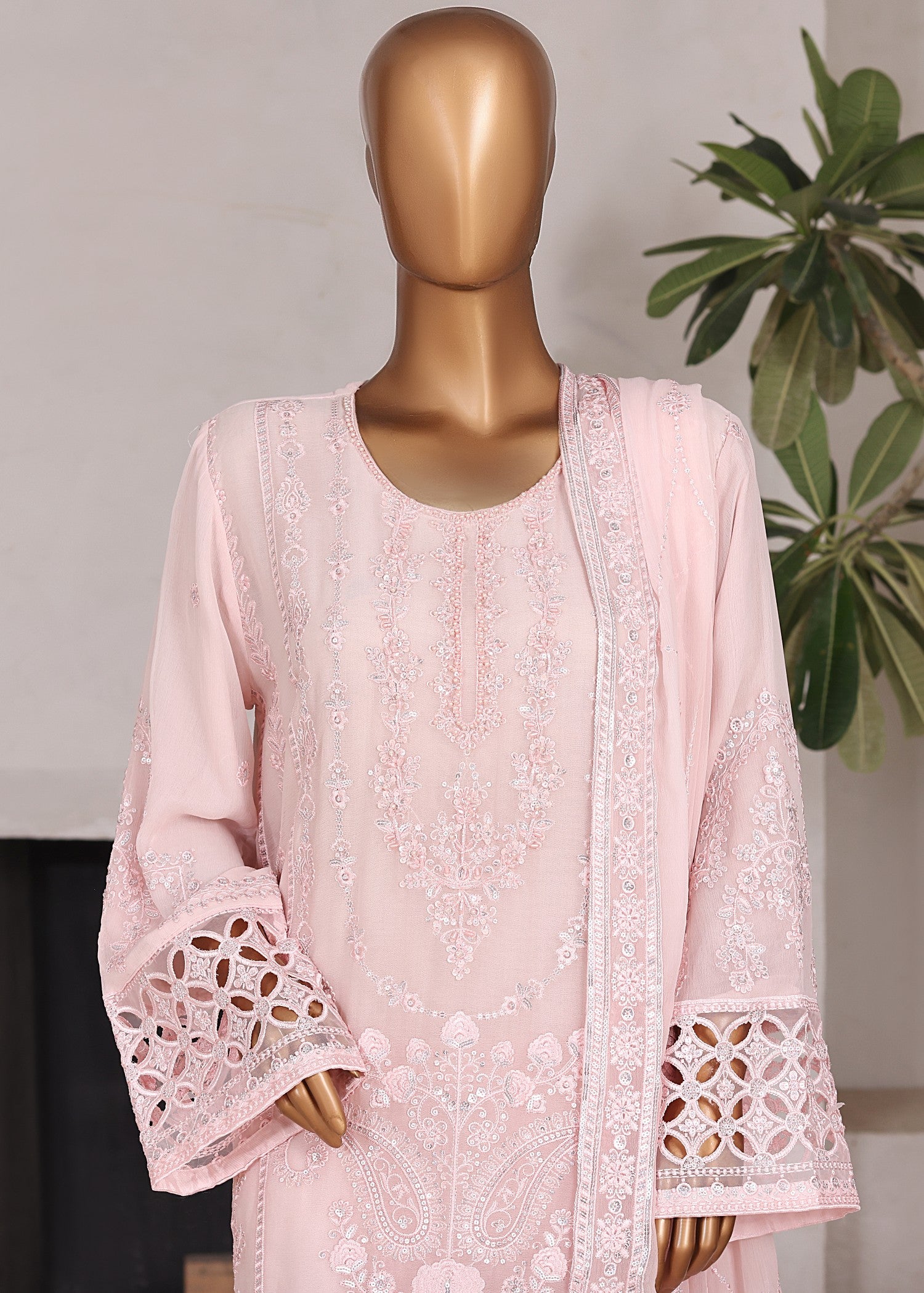 bemberg crinkle chiffon Kurta Set in Pale pink