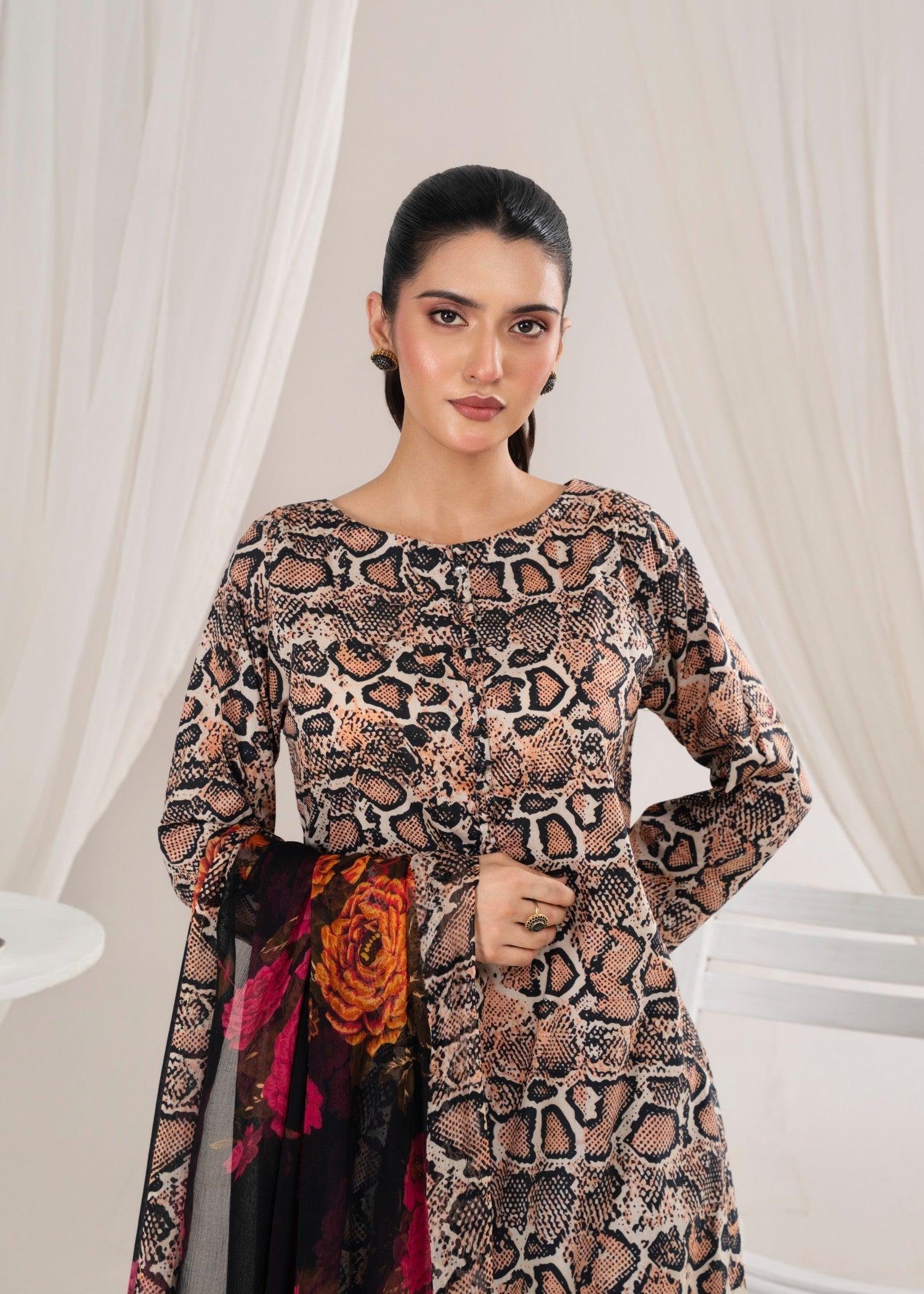 lawn Sharara in Tan brown
