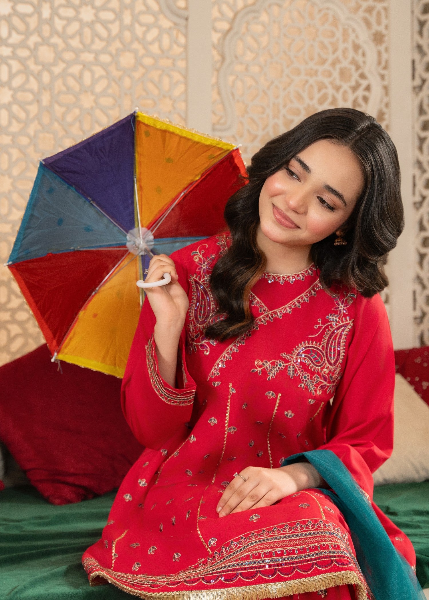 cotton Gharara in Hot pink red