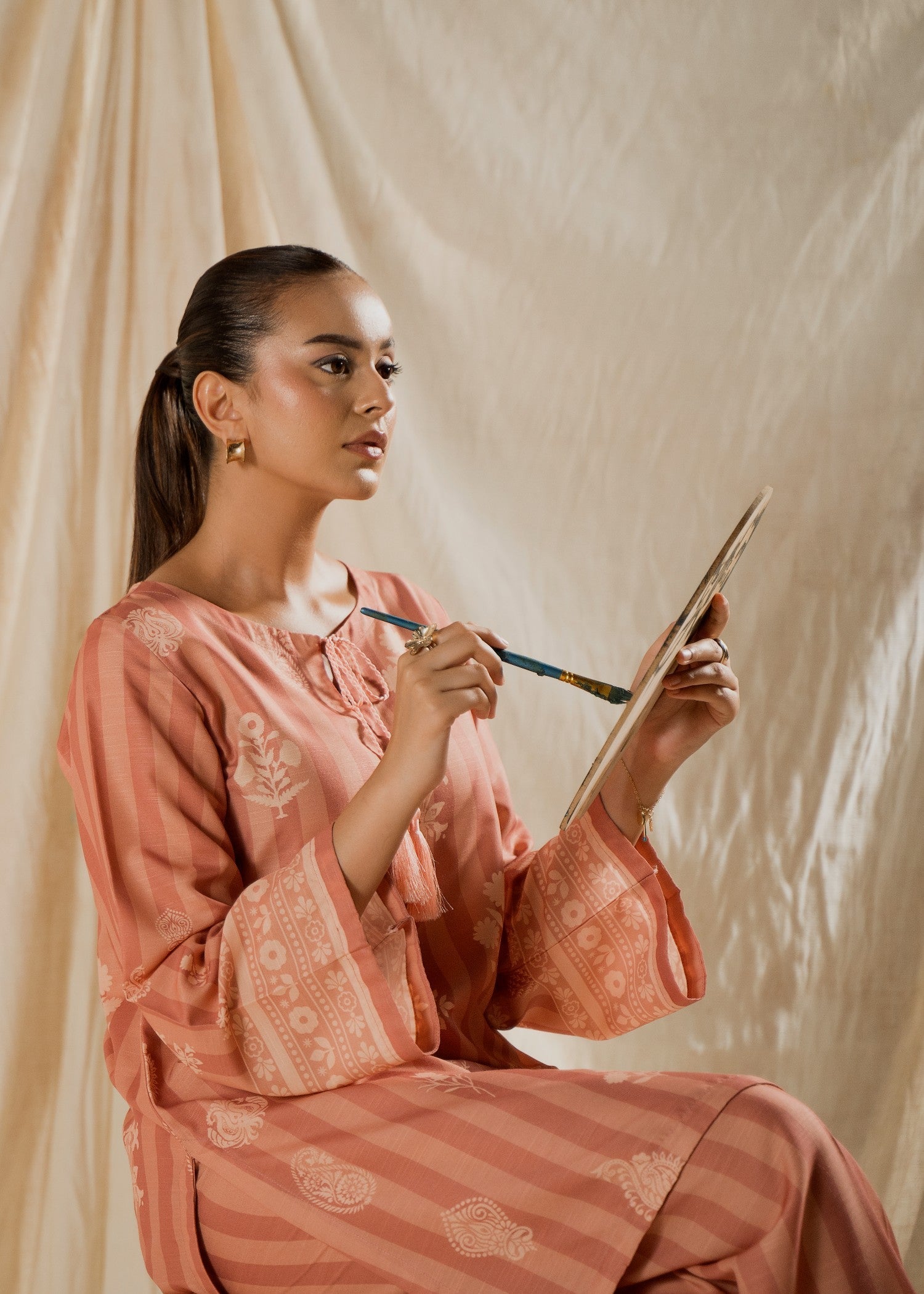 raw silk Co Ord Sets in Peach pink