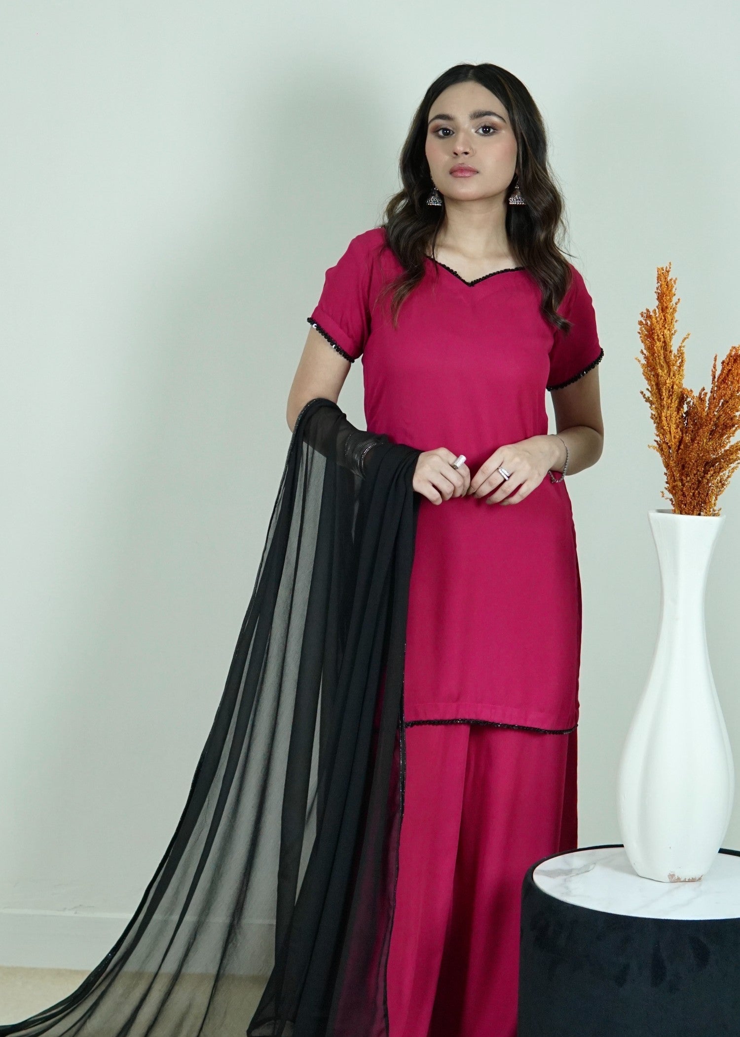 georgette Kurta Set in Rose red