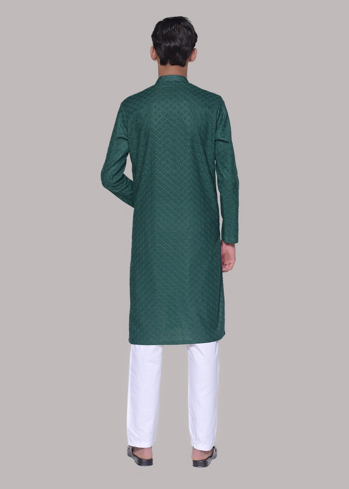chikankari cotton Kurta in Bottle green