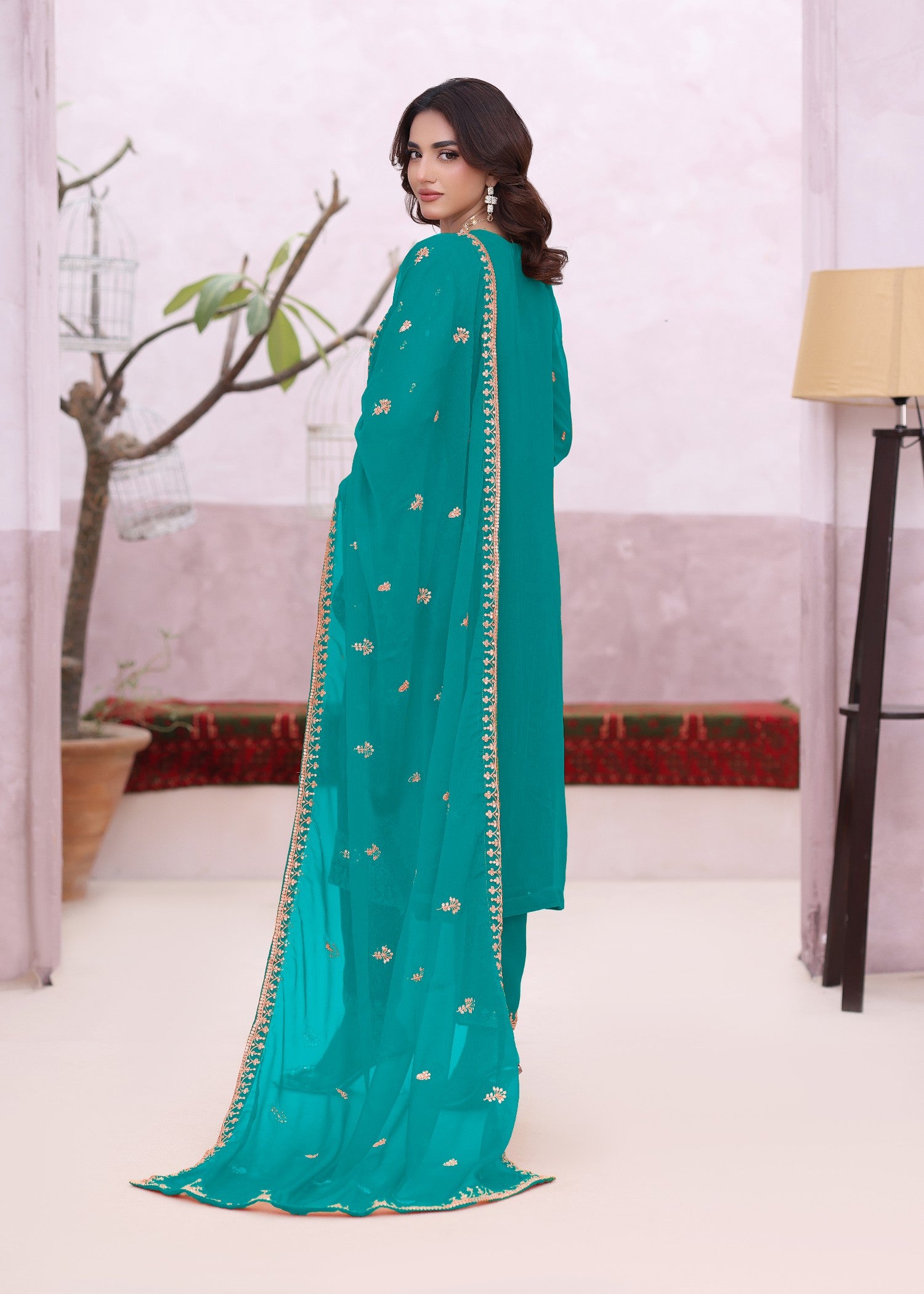chiffon Kurta Set in Sea green