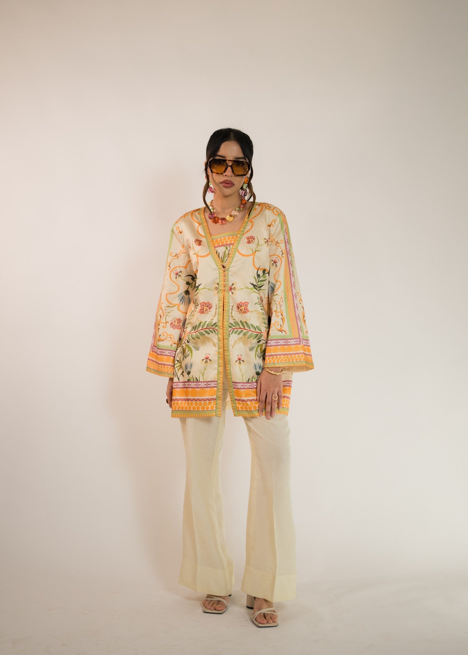 silk charmeuse Jacket in Golden orange, light yellow, pale yellow