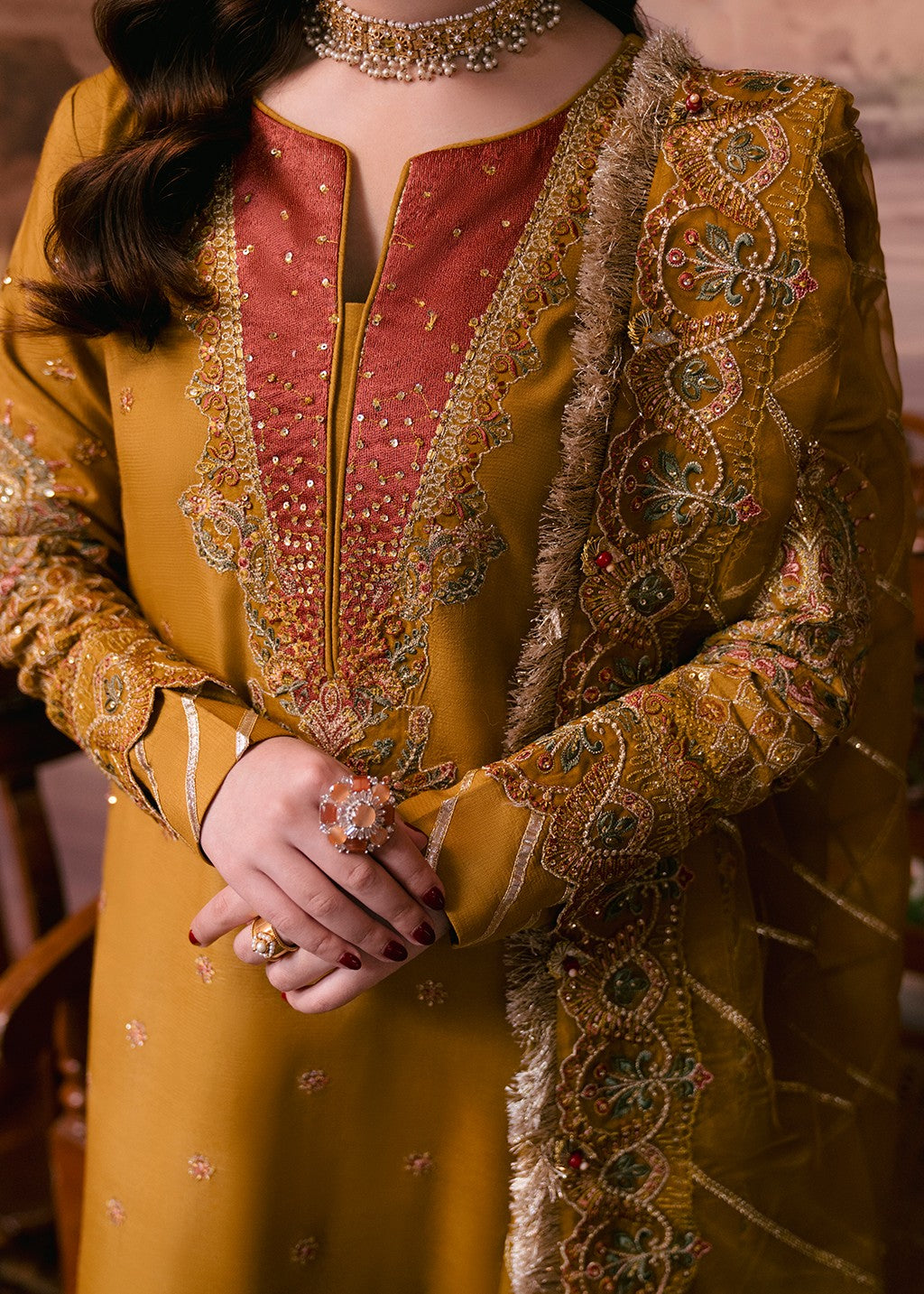 raw silk Unstitched in Mustard
