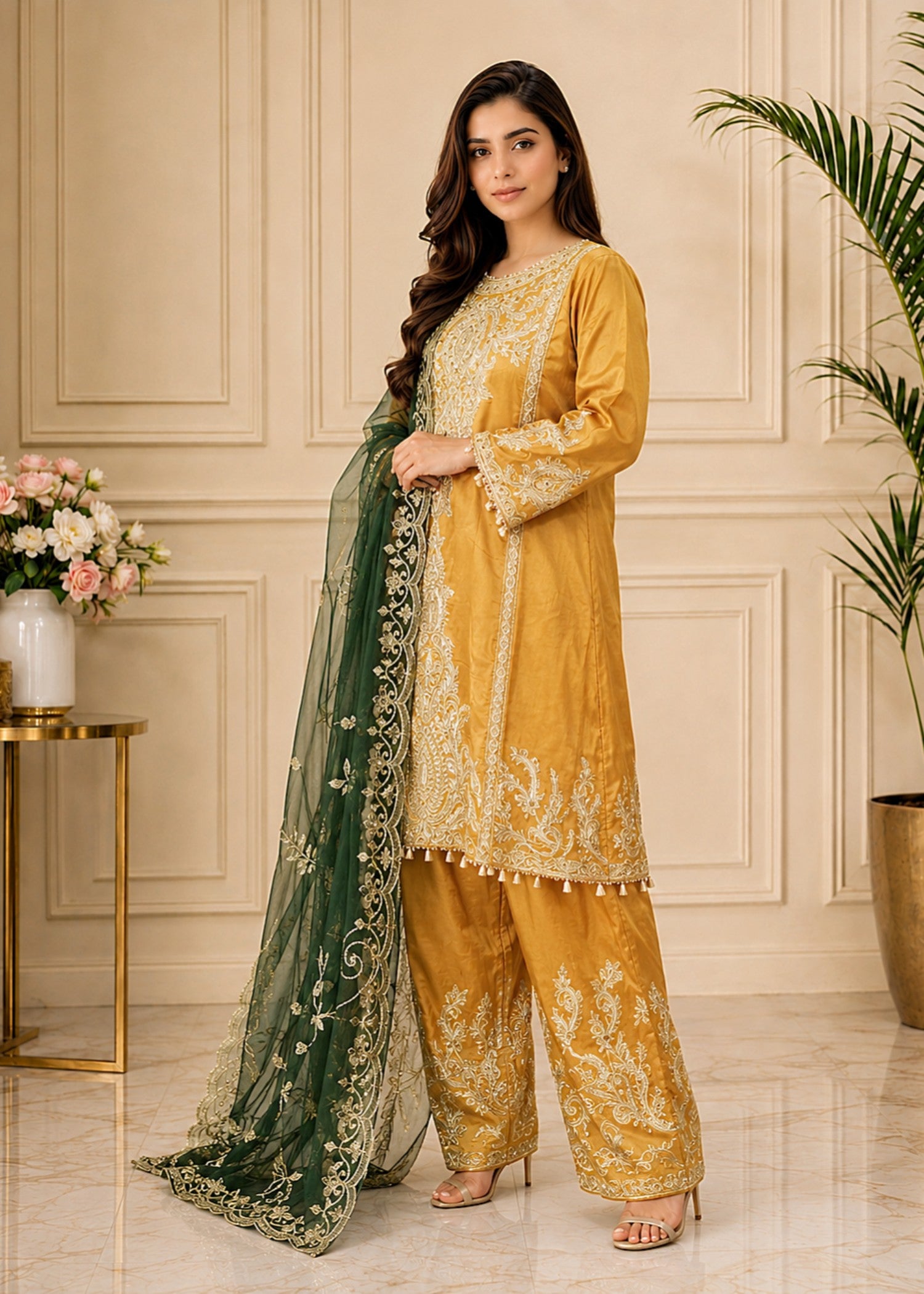 silk Kurta Set in Mari gold