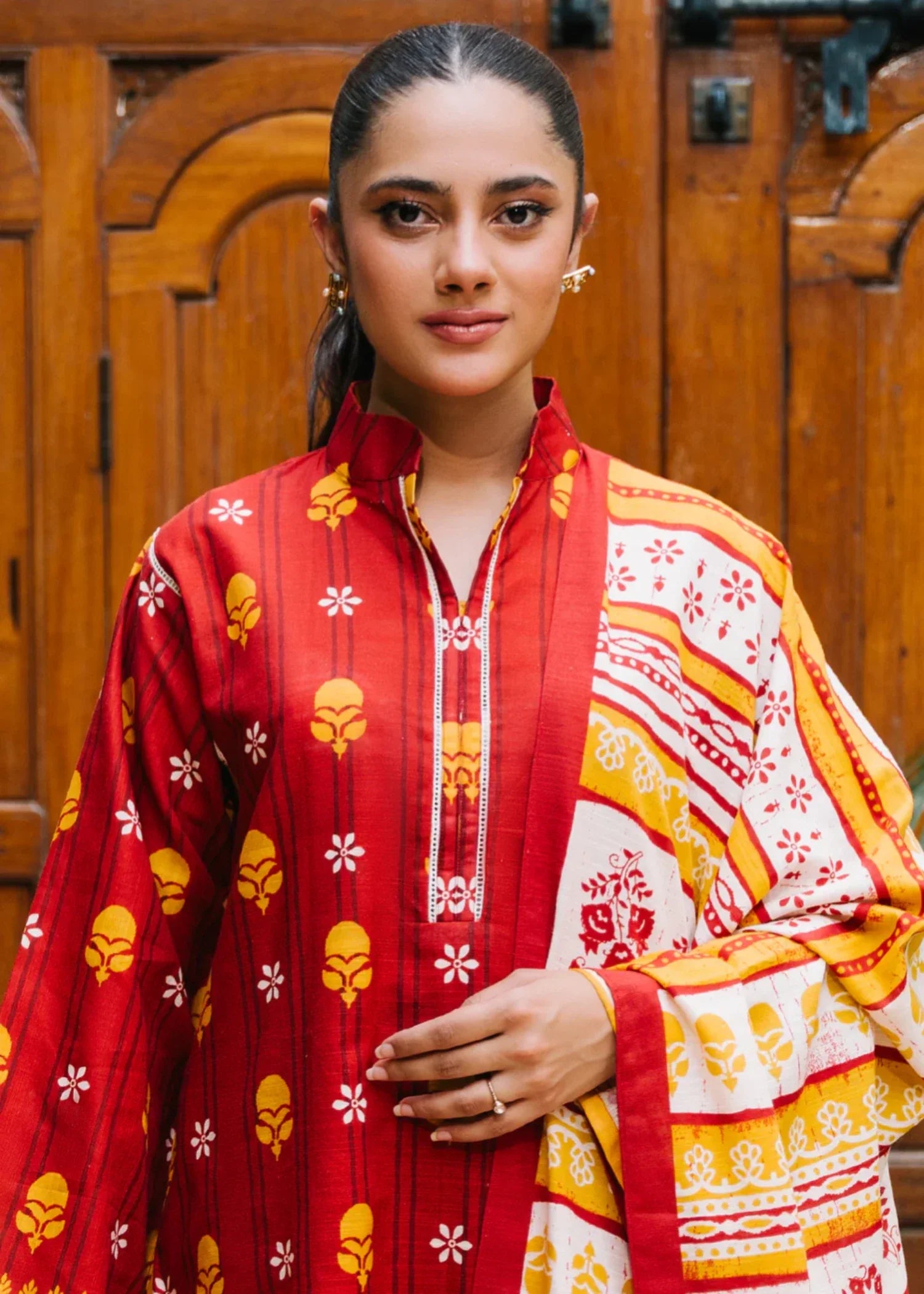 khaddar Unstitched in Rust orange