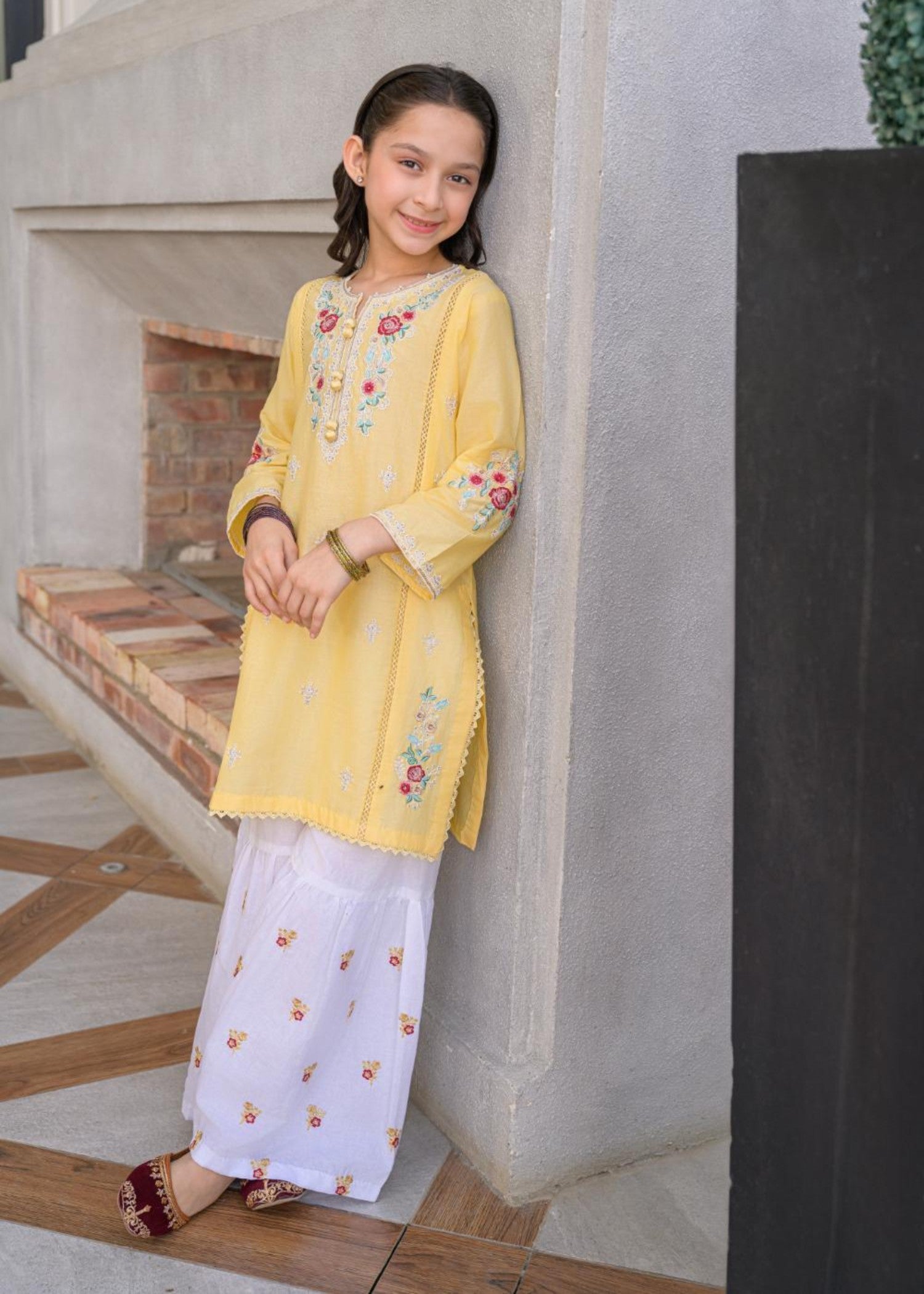 lawn Gharara in Lemon