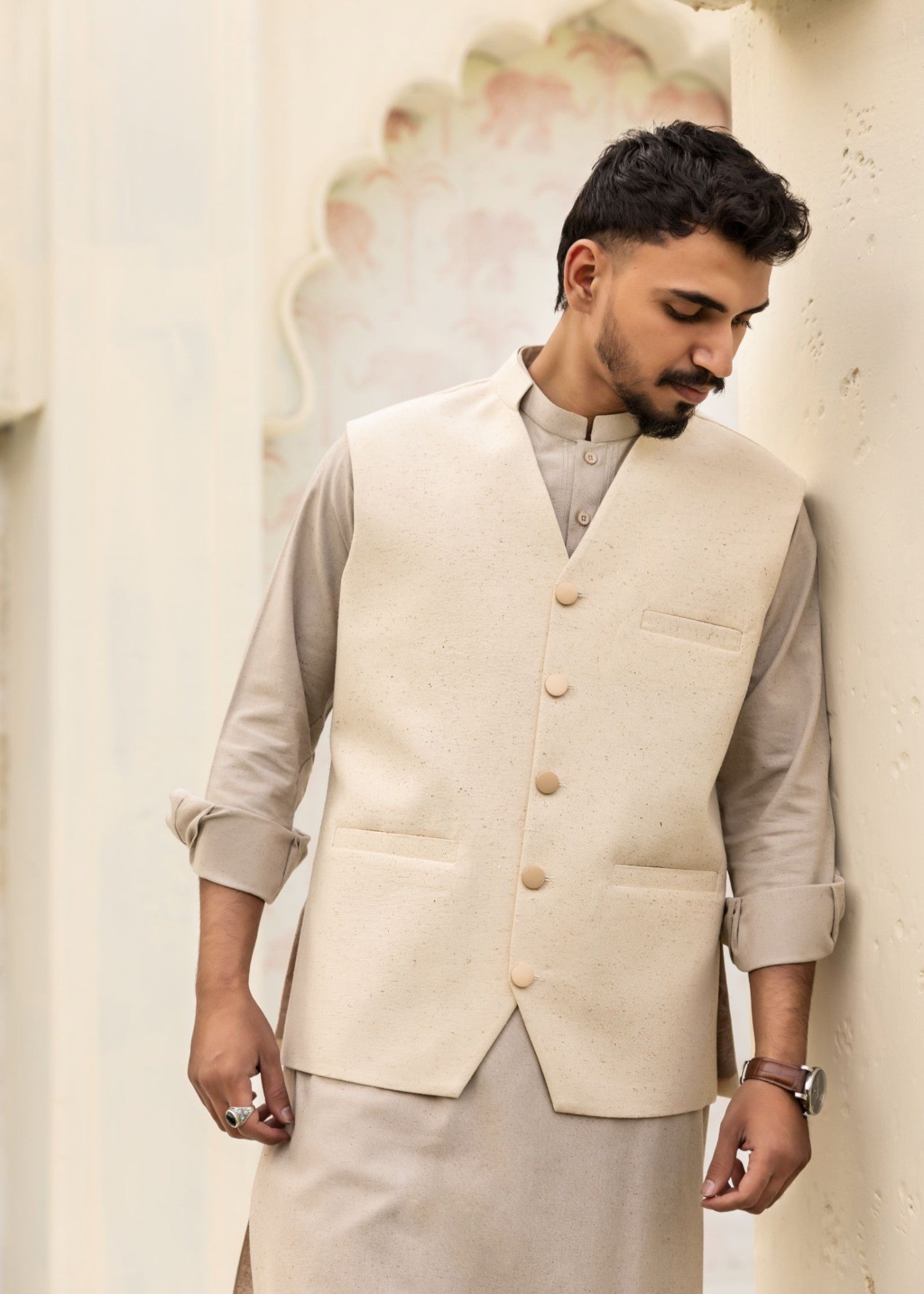 karandi Waistcoat in Cream by Istor House Of Premium Fabrics