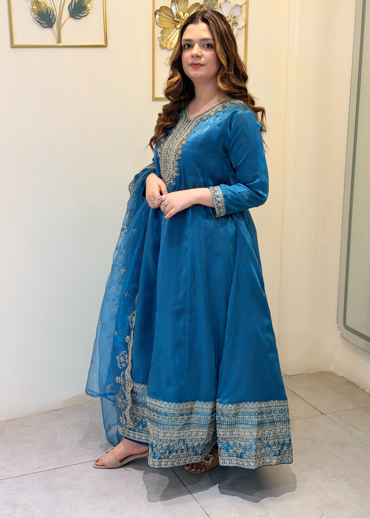 silk Pishwas in Royal blue