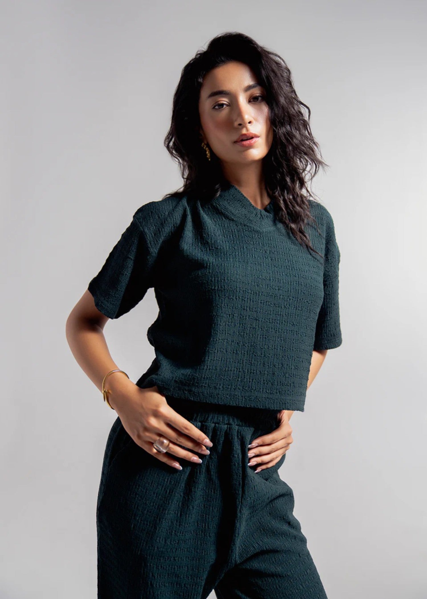 seersucker Top in Sea green