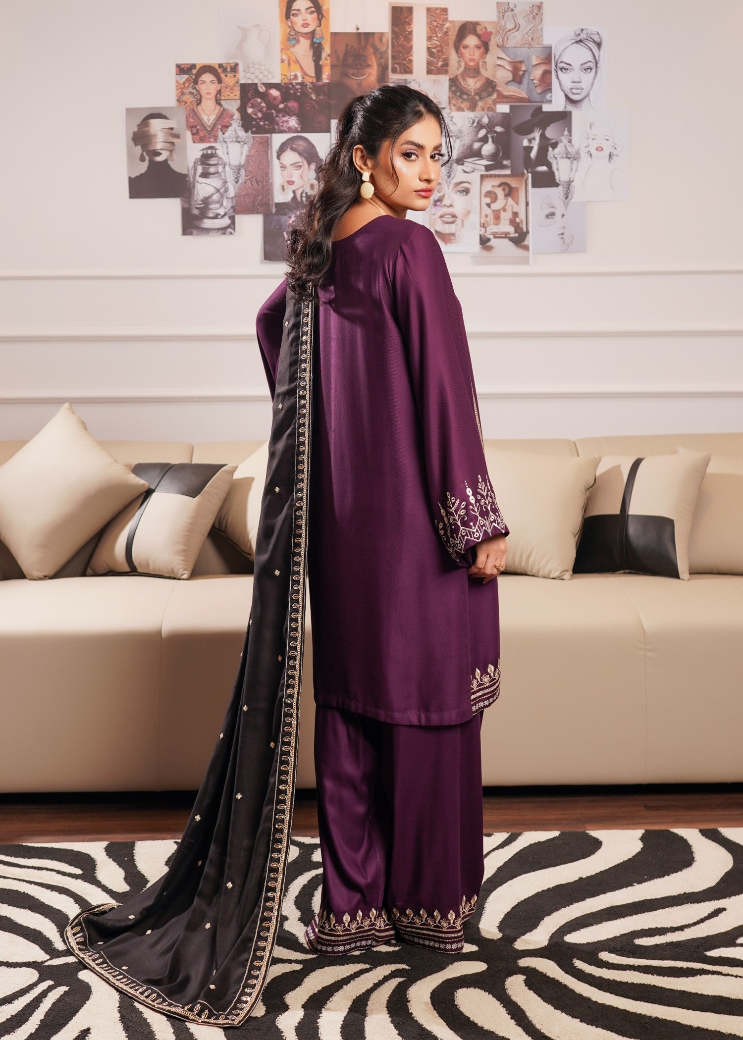 twill viscose Kurta Set in Purple