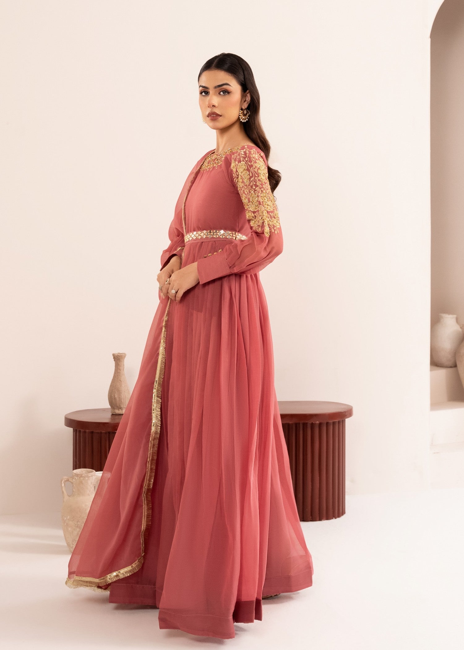chiffon Maxi in Tea rose pink