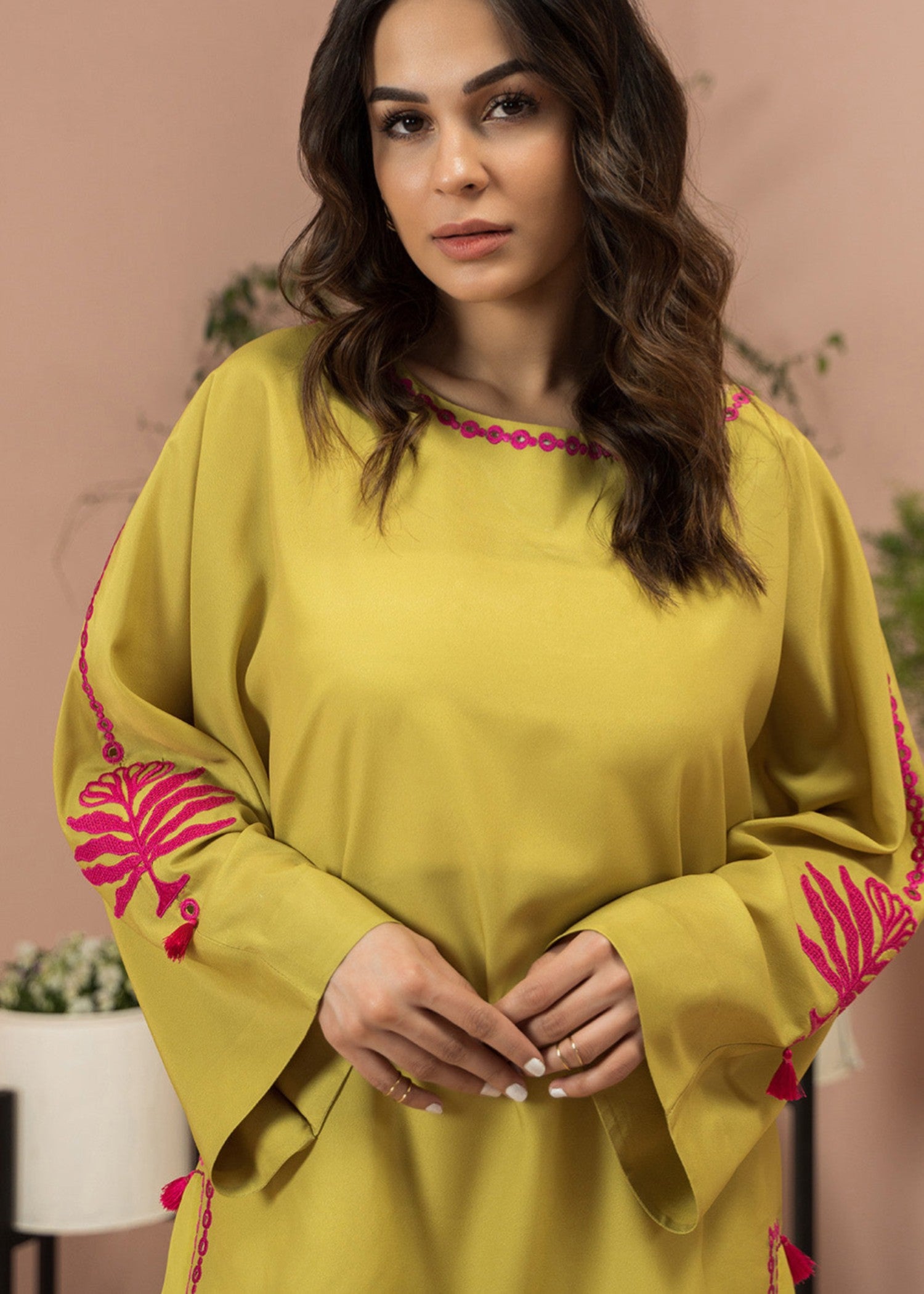 crepe Kurti in Mustard