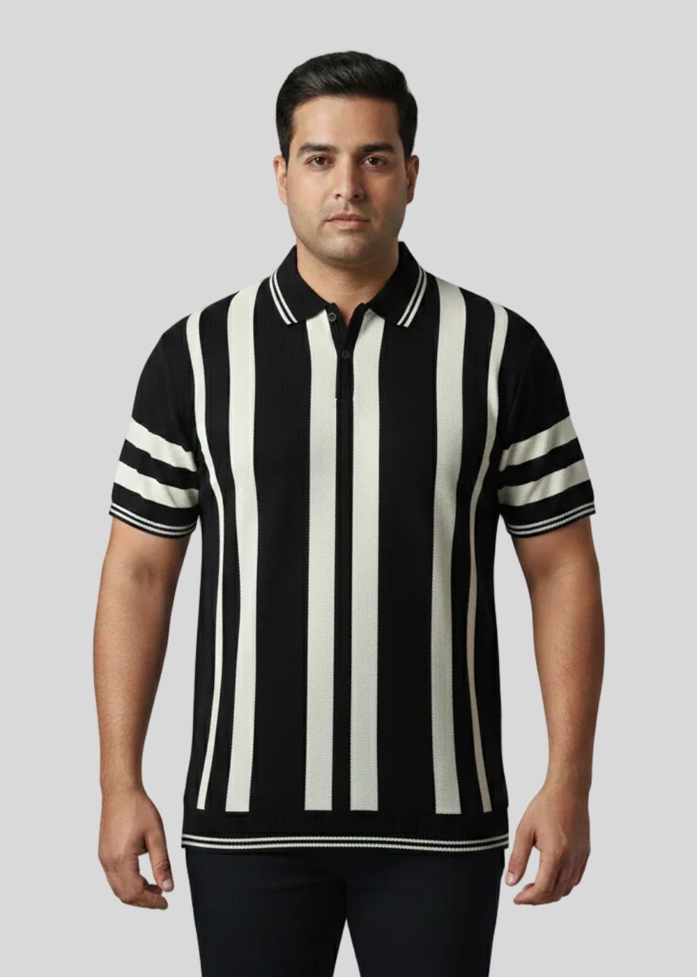 polyester-spandex Polo Shirt in Black, white