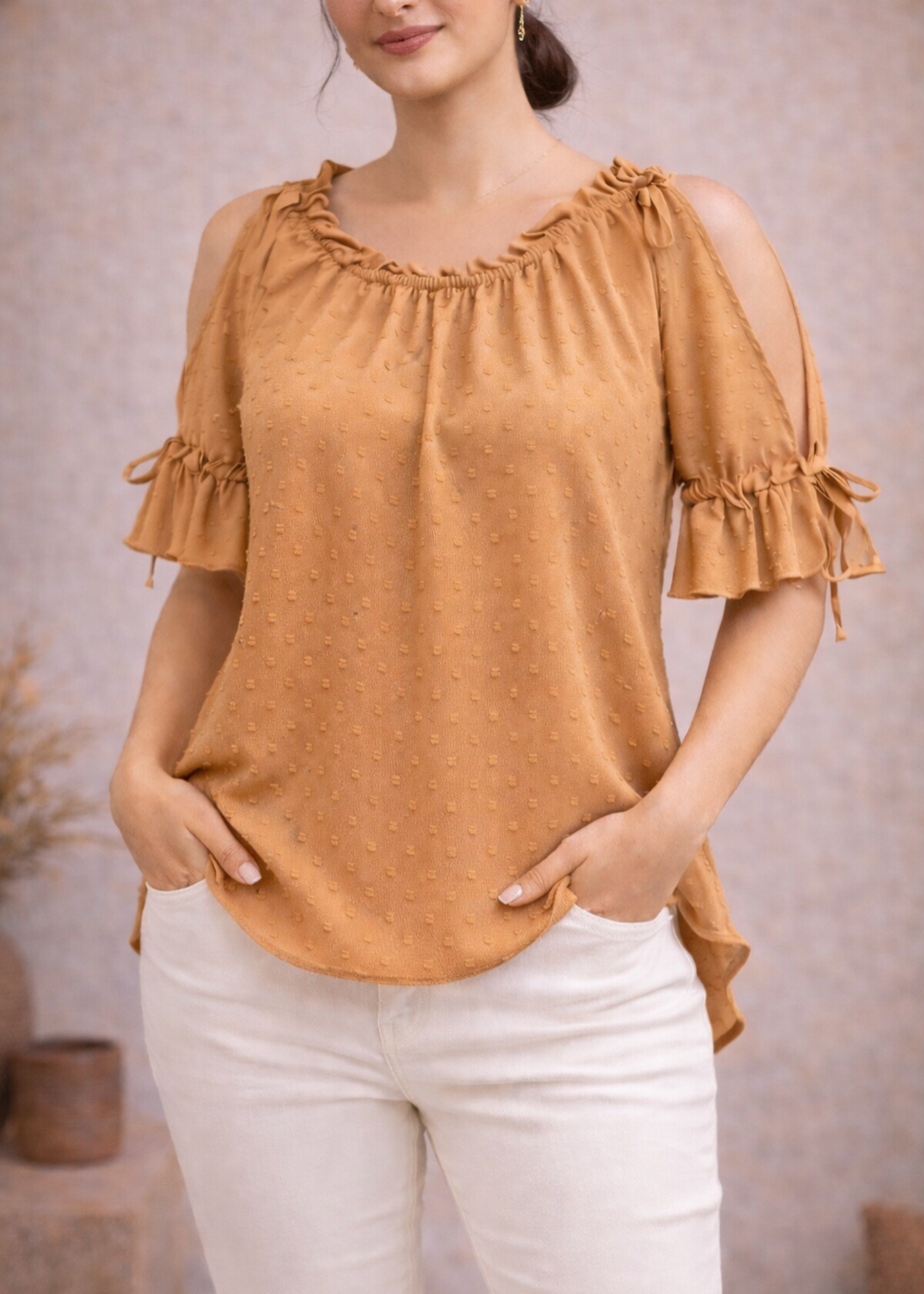 chiffon Top in Tan brown