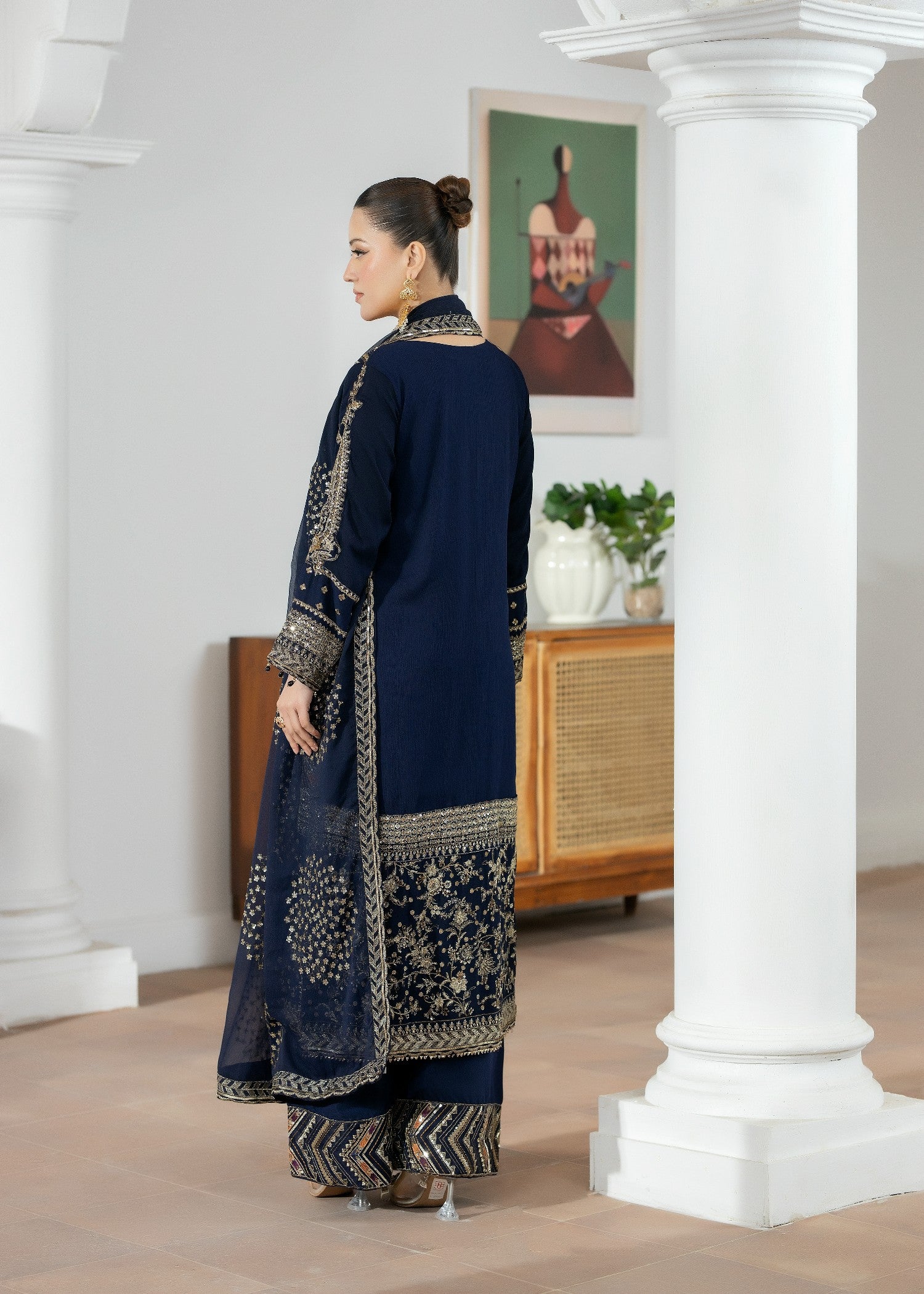 chiffon Kurta Set in Moonlight blue
