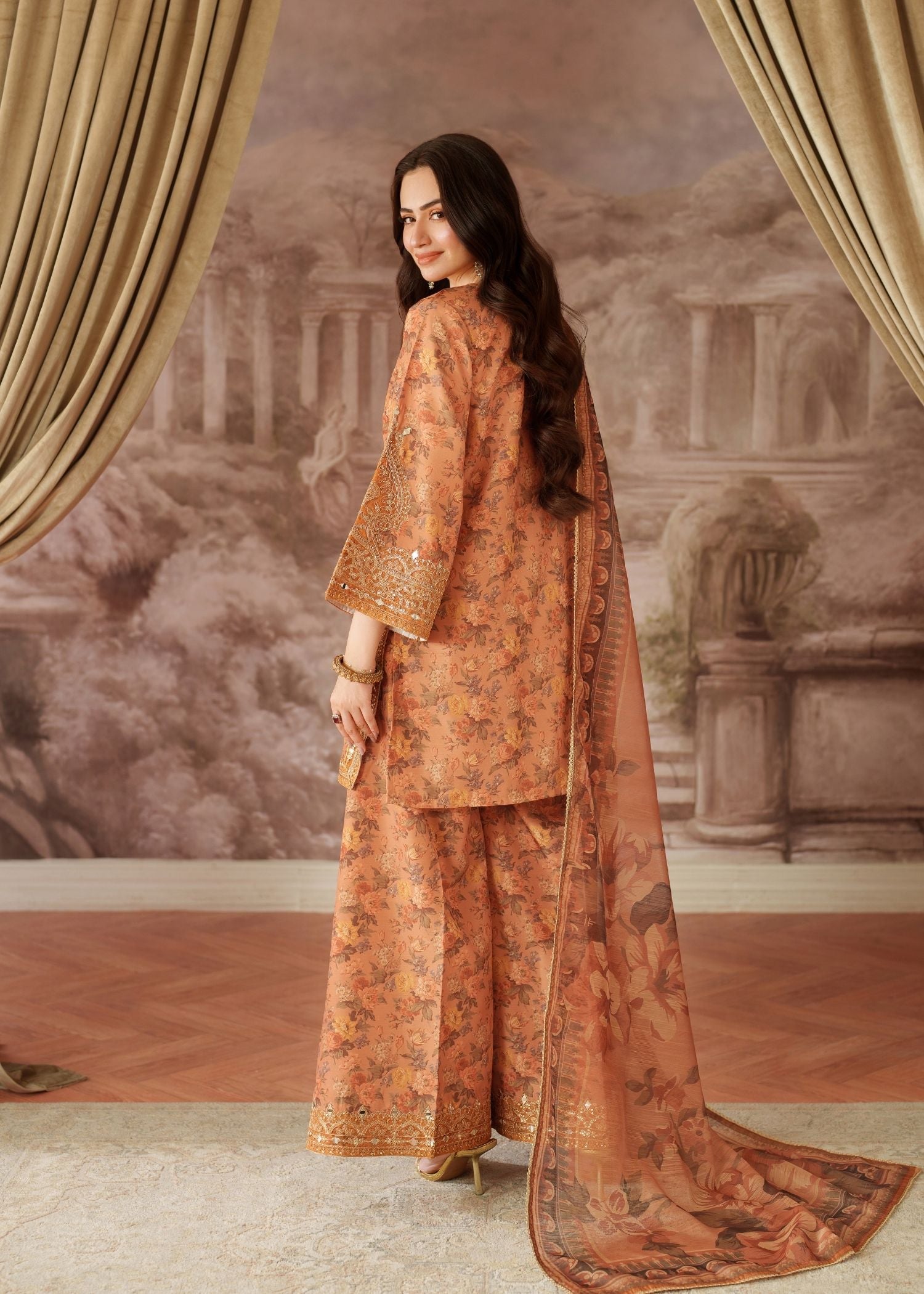 viscose Kurta Set in Peach orange