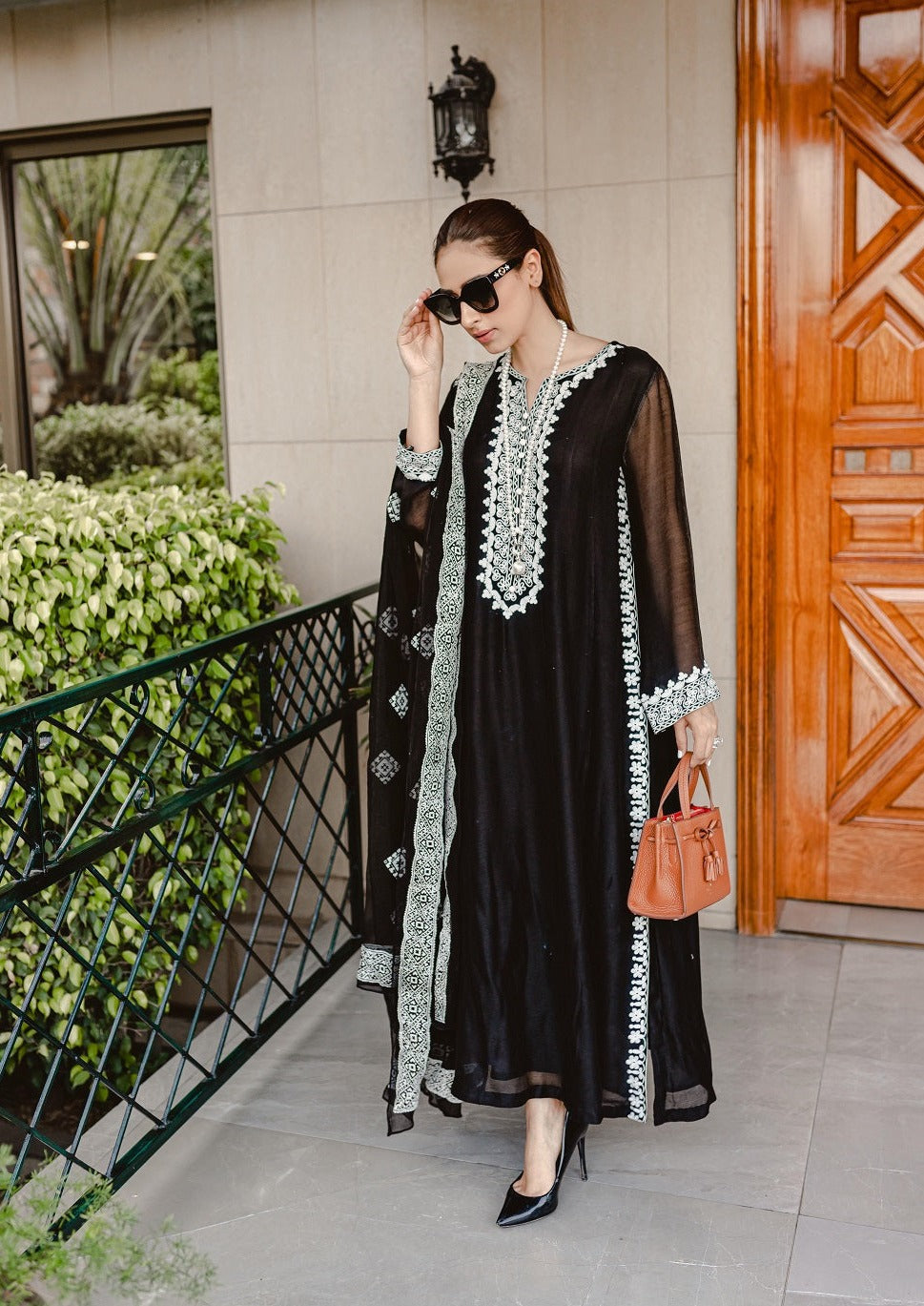 silk khaddi net Kurta Set in Black