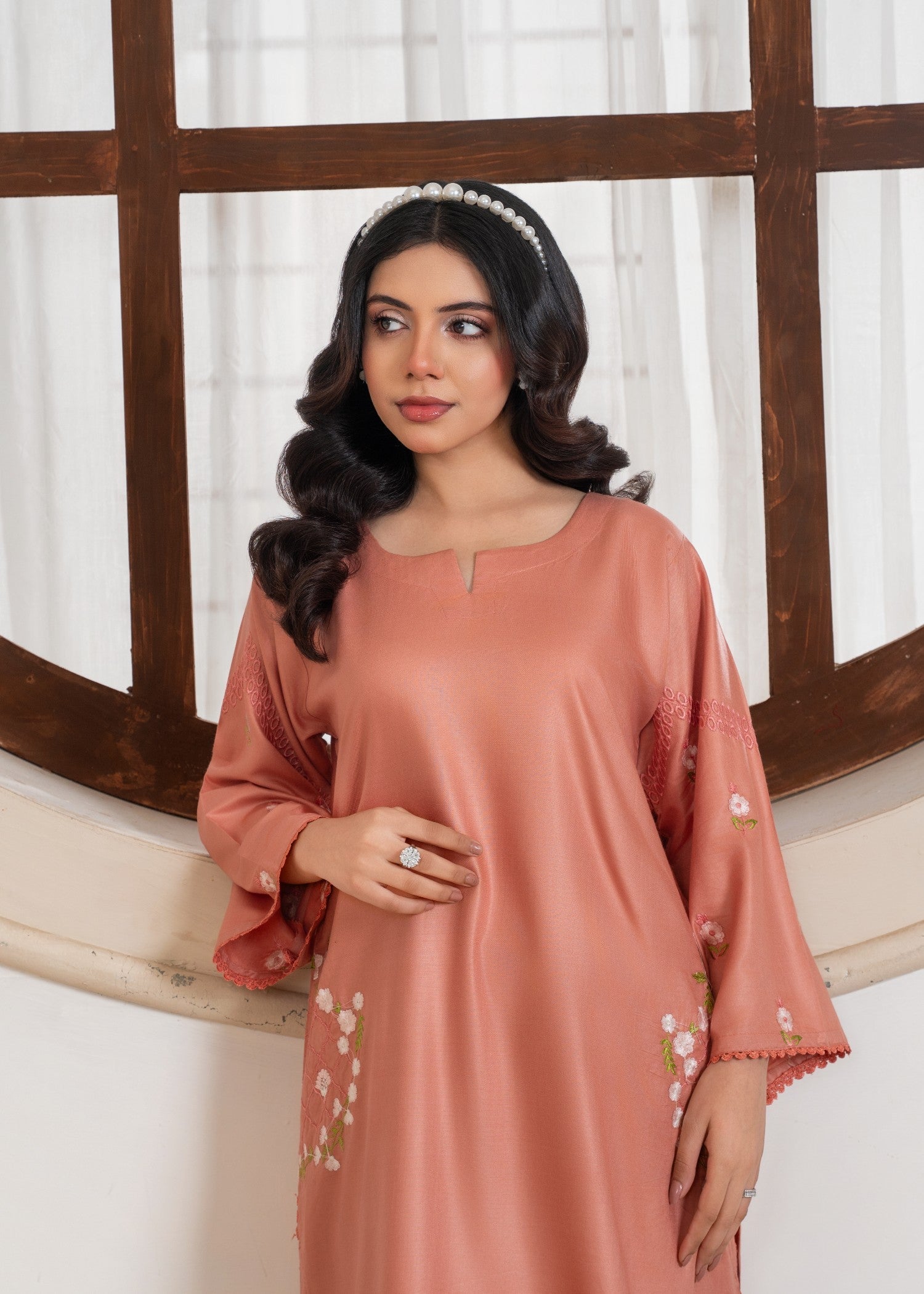 linen Kurta Set in Melon pink