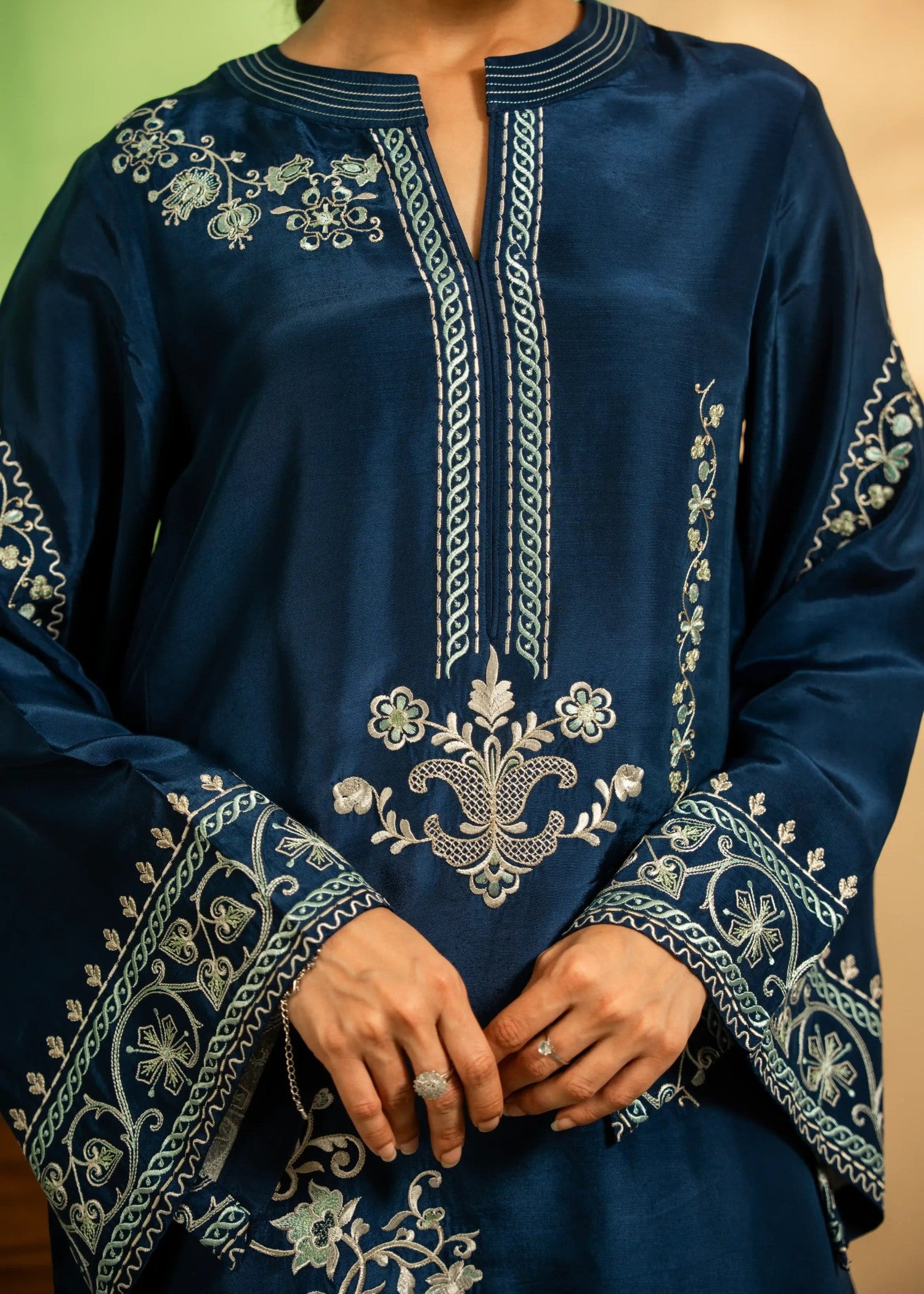 khaddi silk Kurta Set in Navy blue
