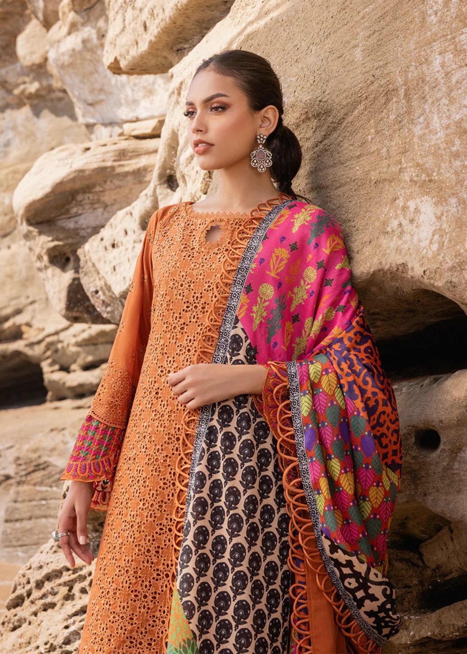 chikankari cotton Kurta Set in Brown