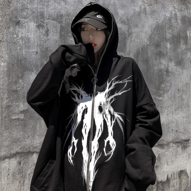 Dark Wind Funeral Trendy Brand Printed Cardigan Zipper Sweater