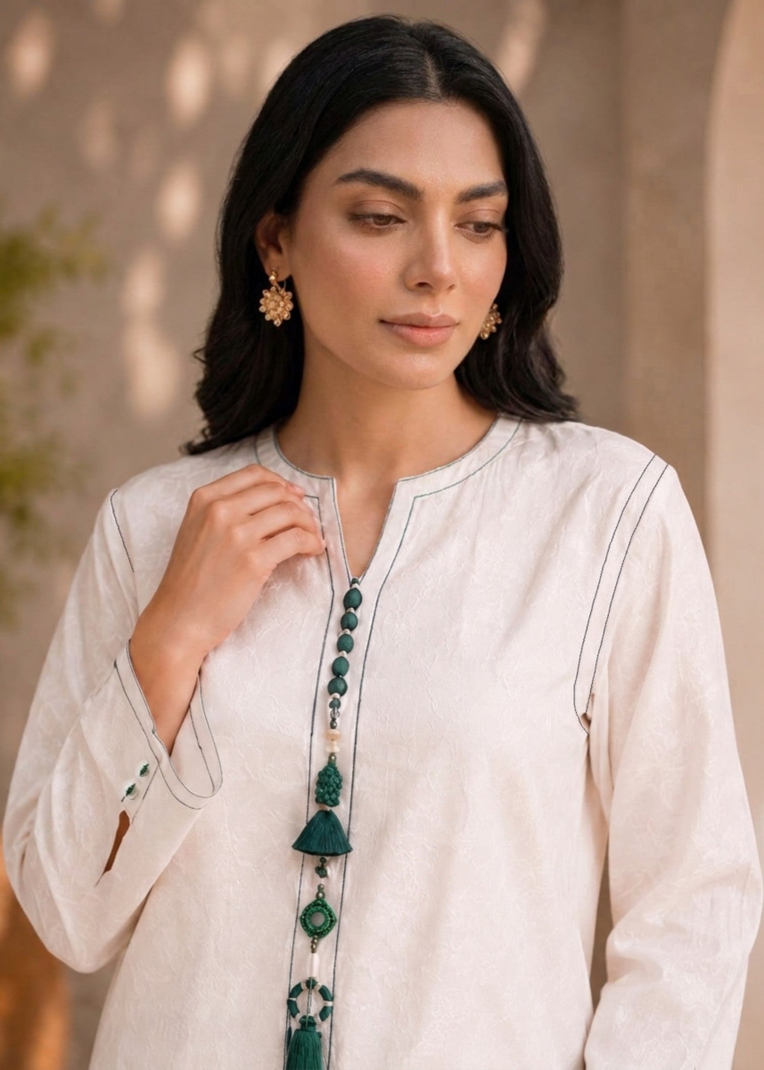 viscose jacquard Kurta Set in Ivory