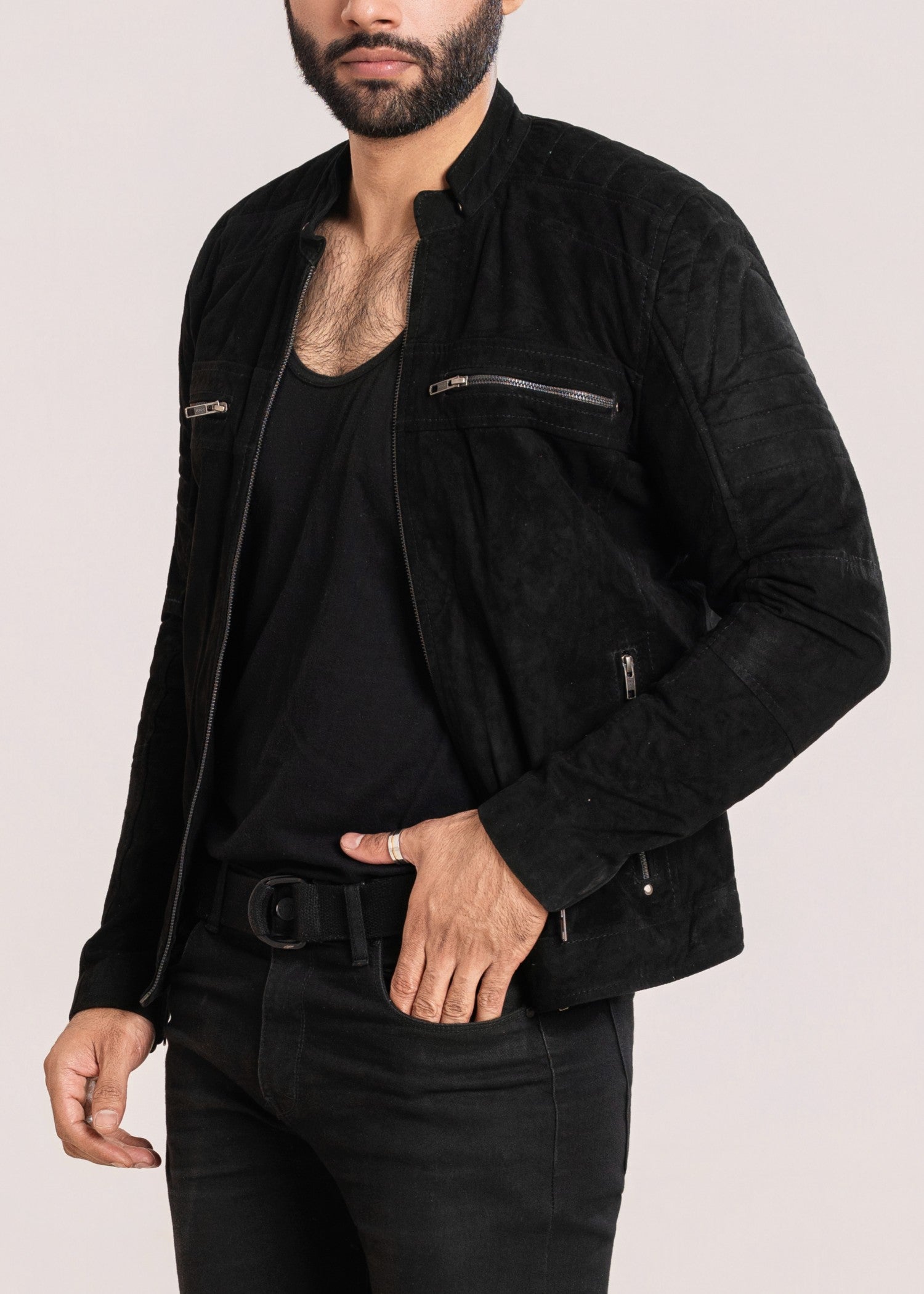 suede leather Jacket in Black