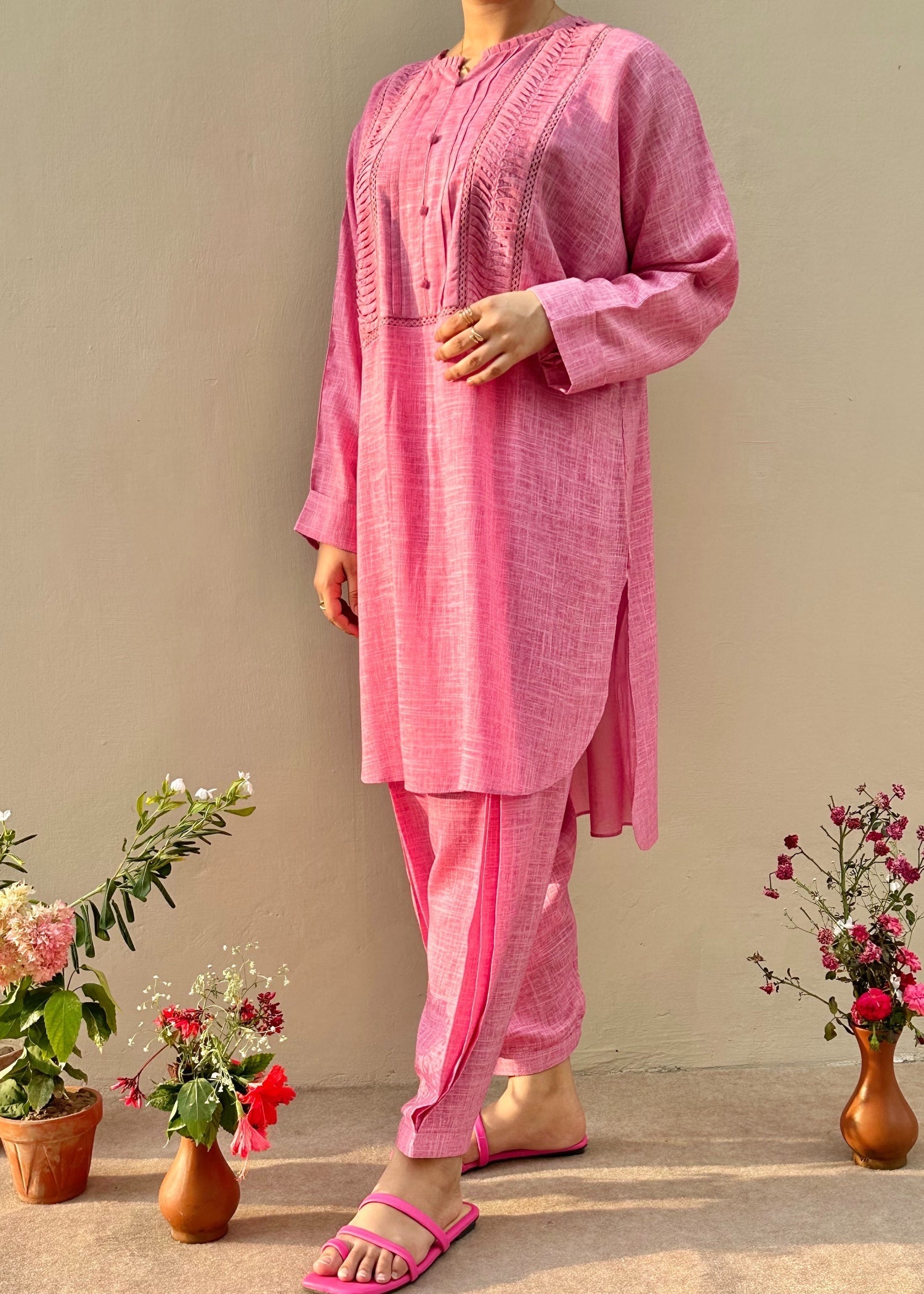 blended linen Co Ord Sets in Pink