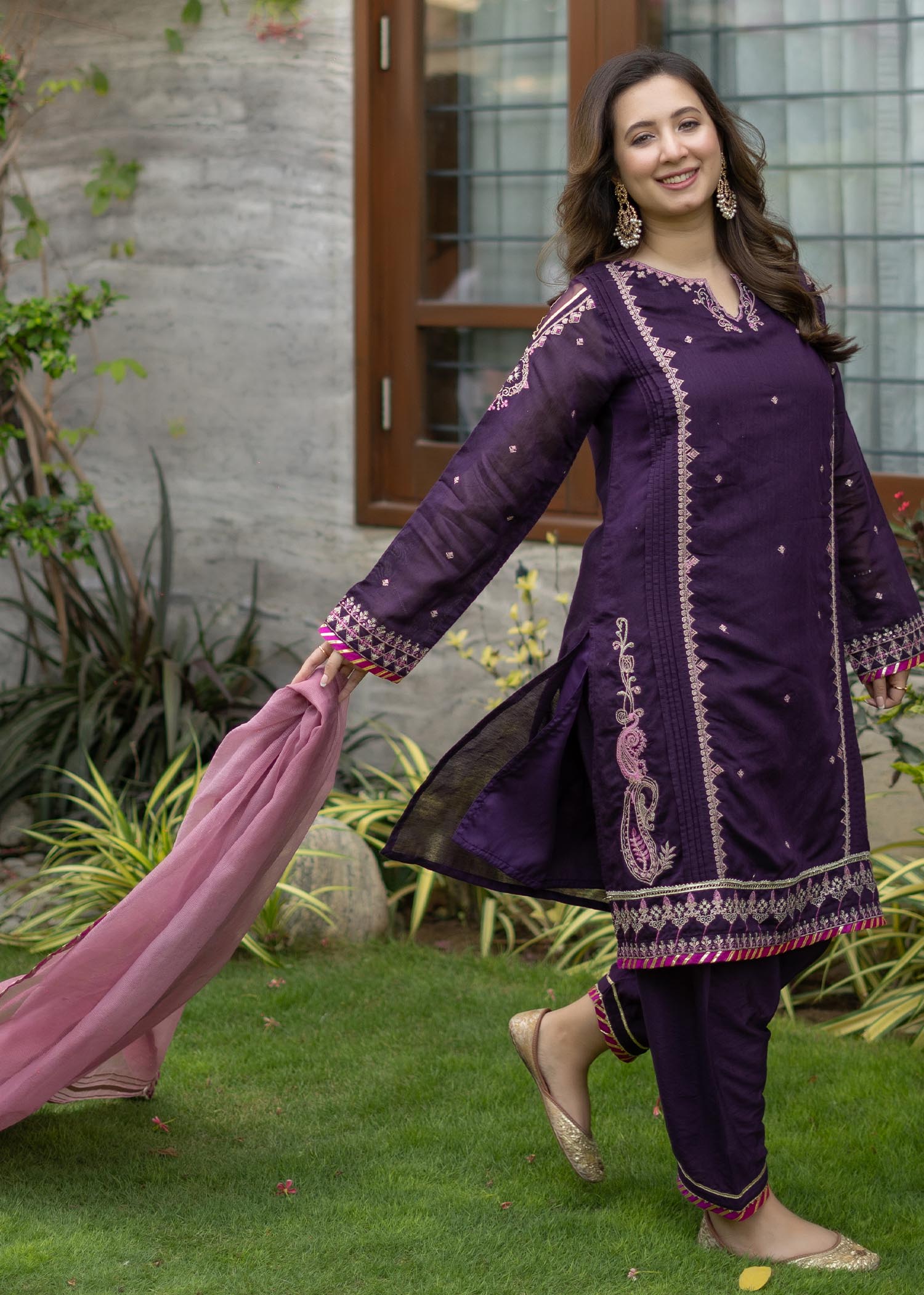 net Kurta Set in Purple