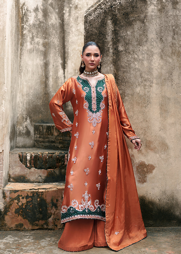 pk charmuse silk Kurta Set in Pumpkin orange