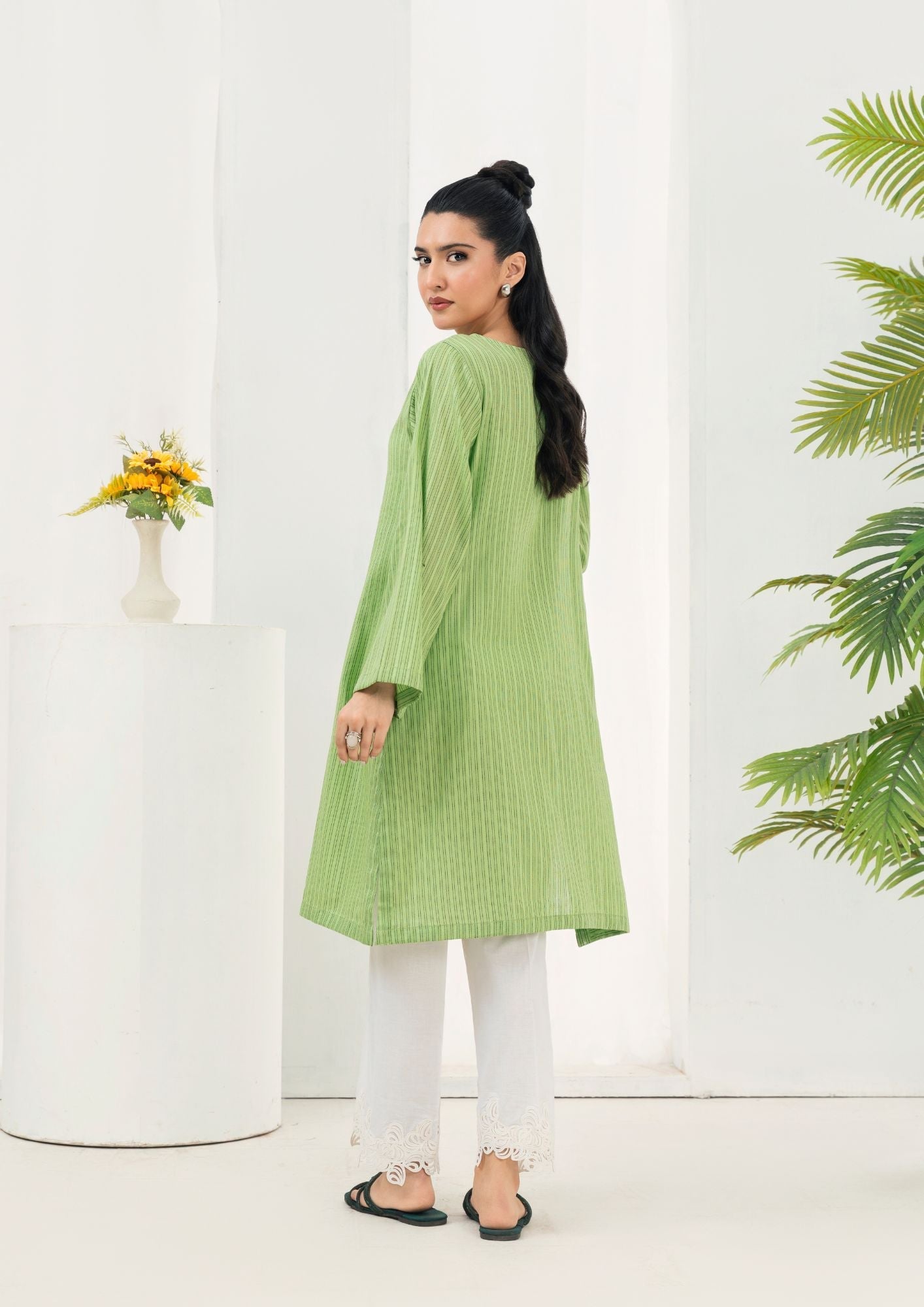 textured lawn Kurti in Herb green