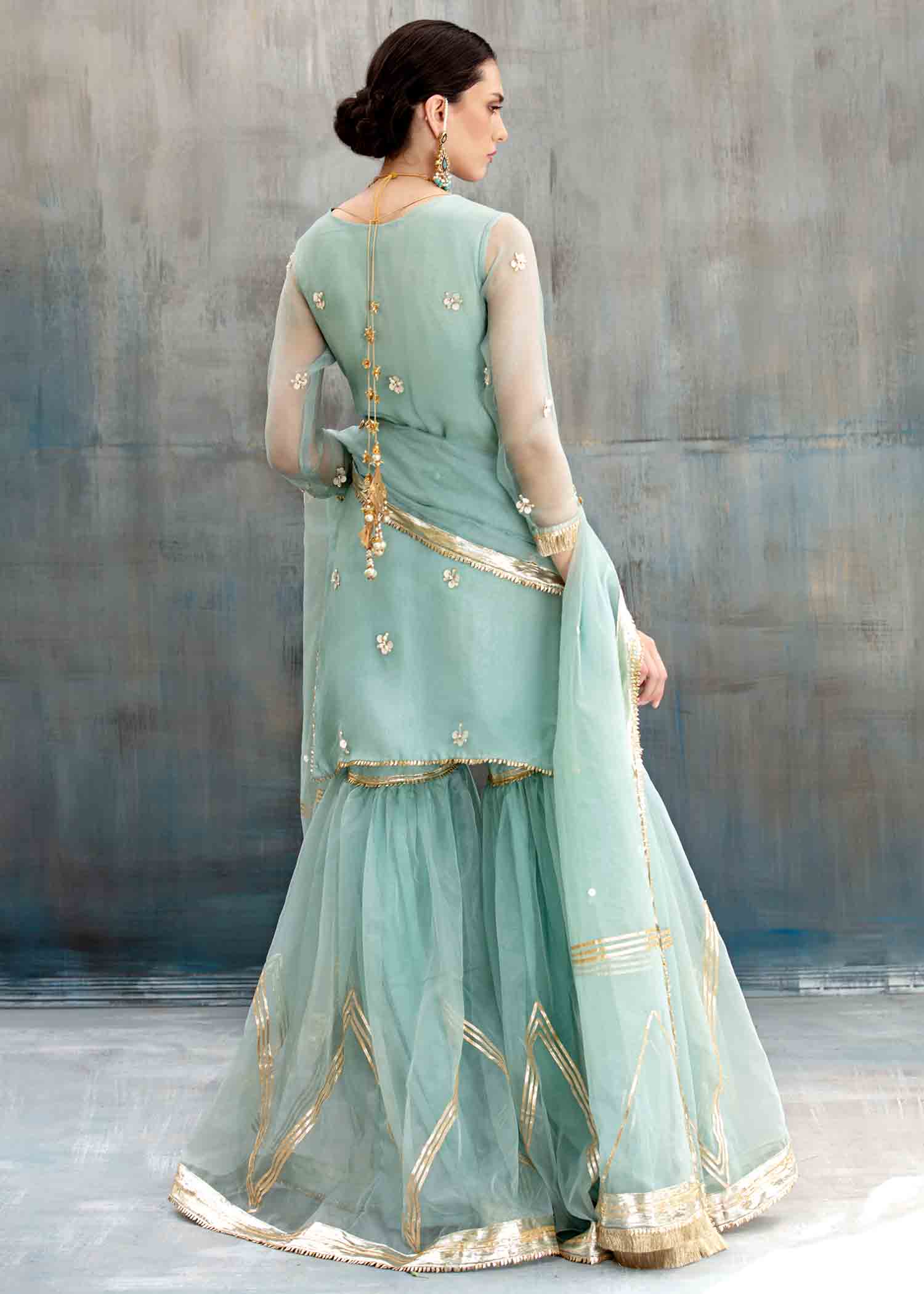 organza Gharara in Sky blue