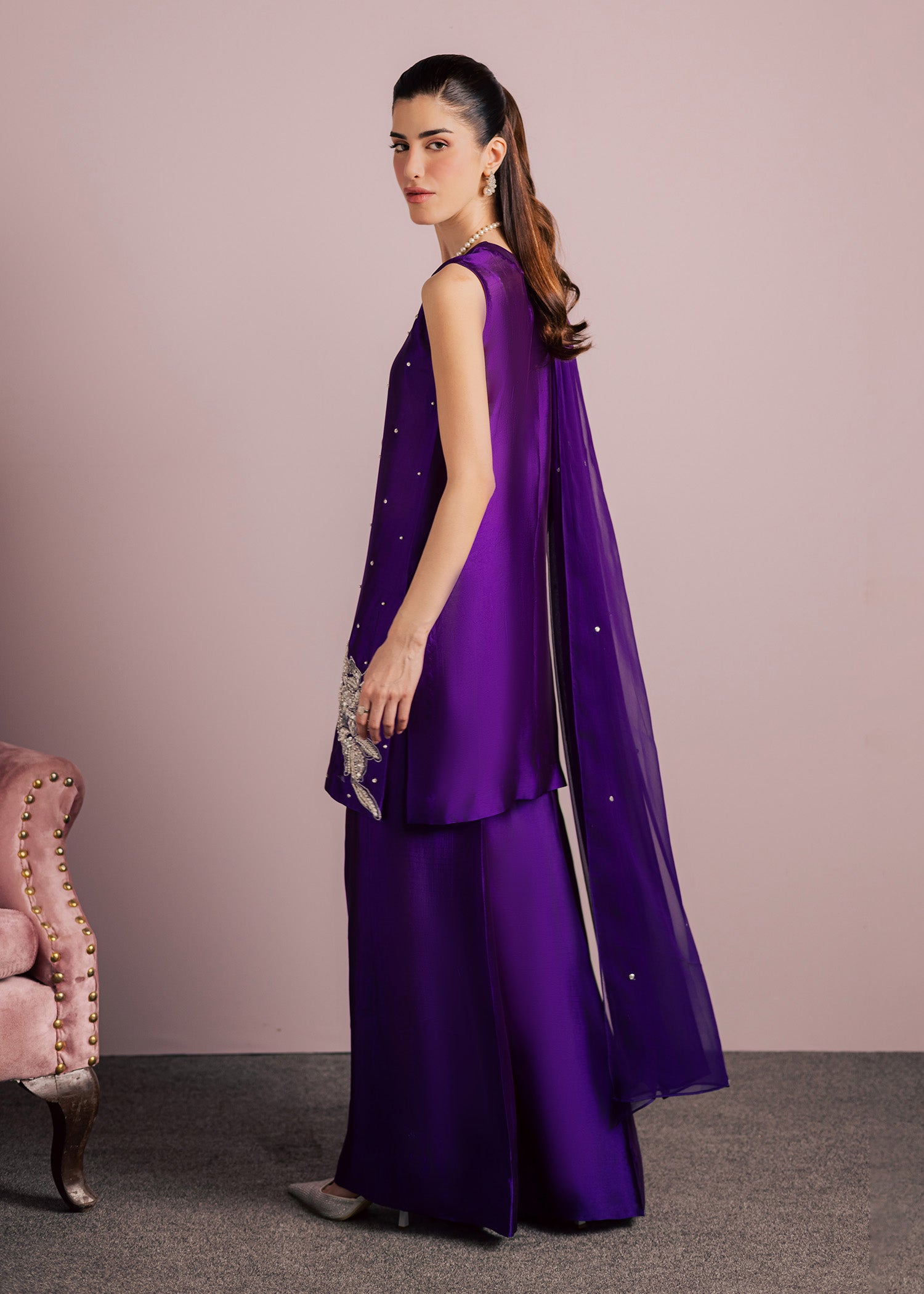 tussar silk Kurta Set in Purple