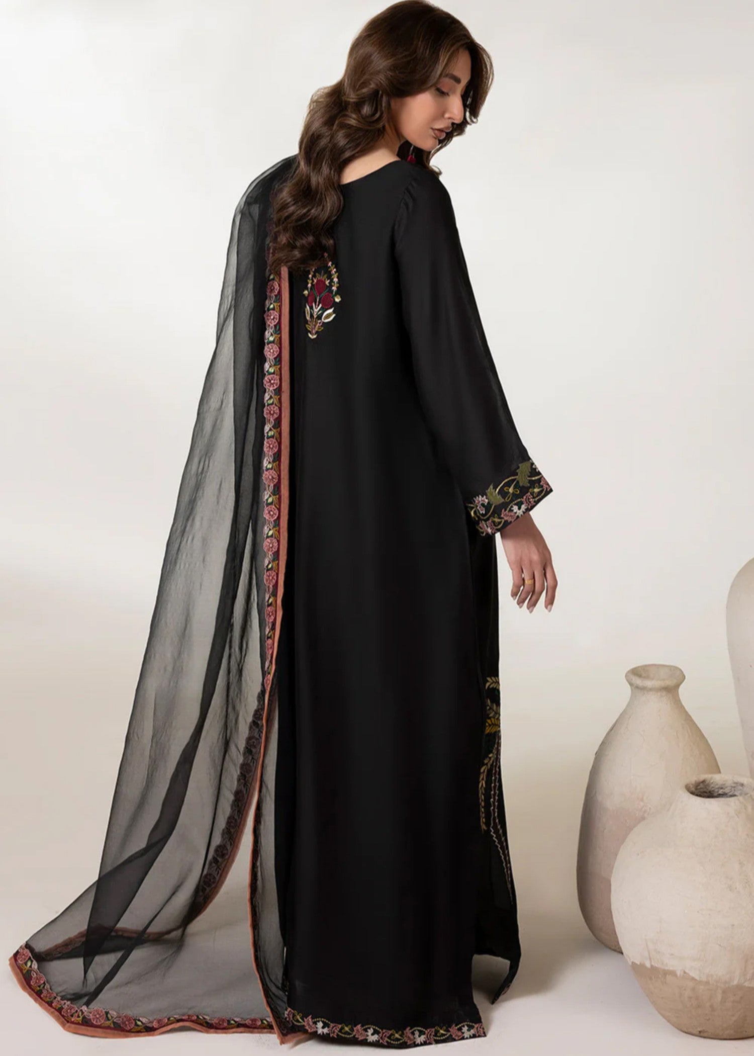 khaddi silk Kaftan in Black