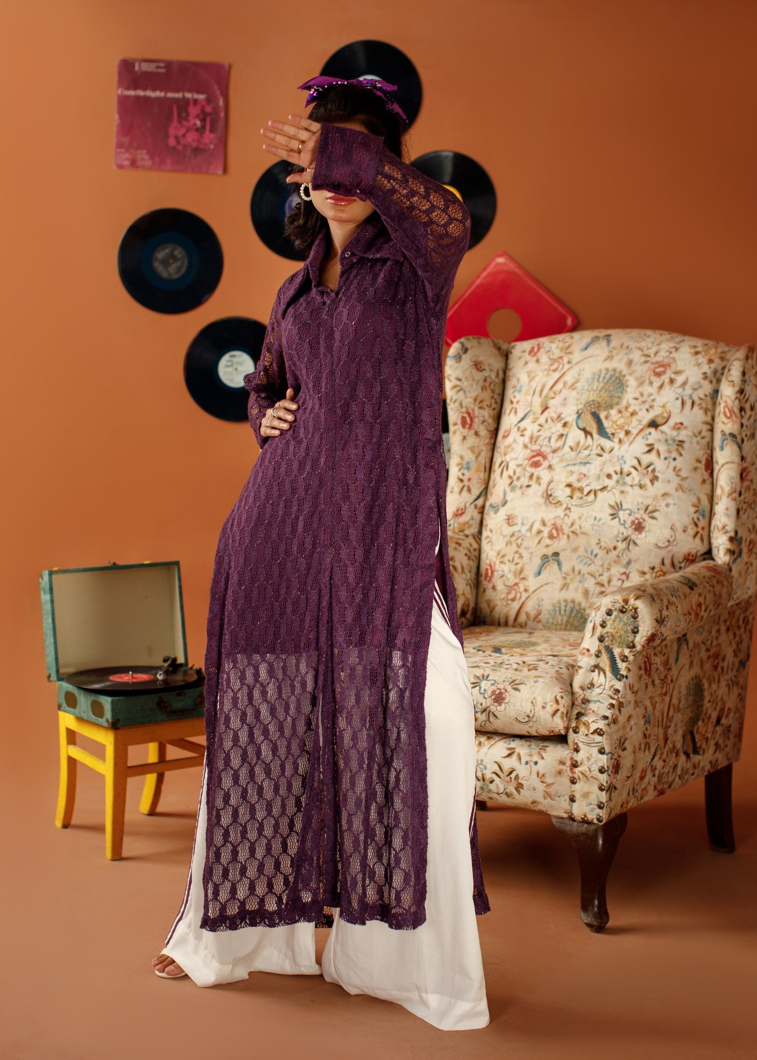 chantilly Kurta Set in Plum purple