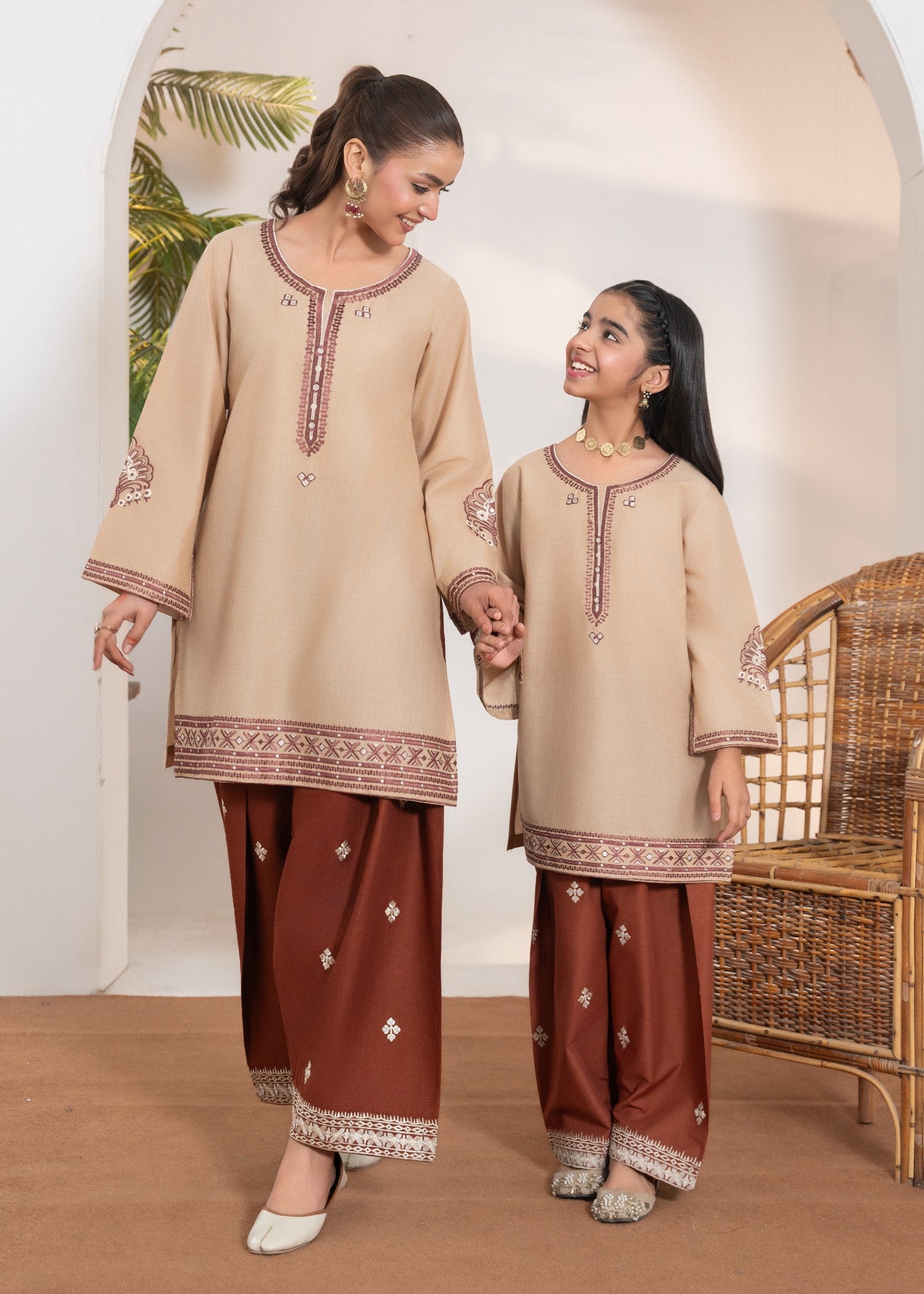 cotton Kurta Set in Sand brown