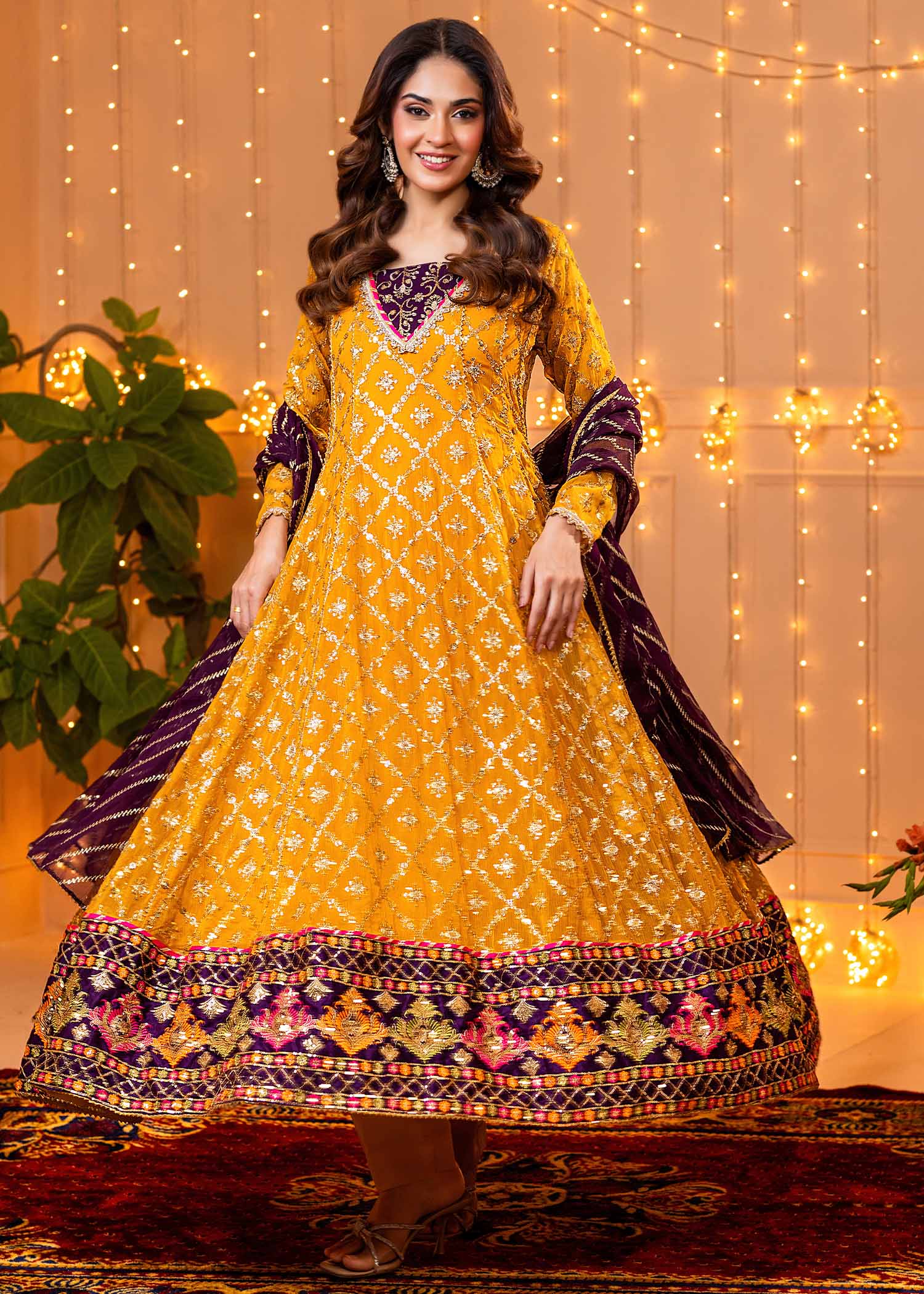 chiffon Anarkali in Mustard