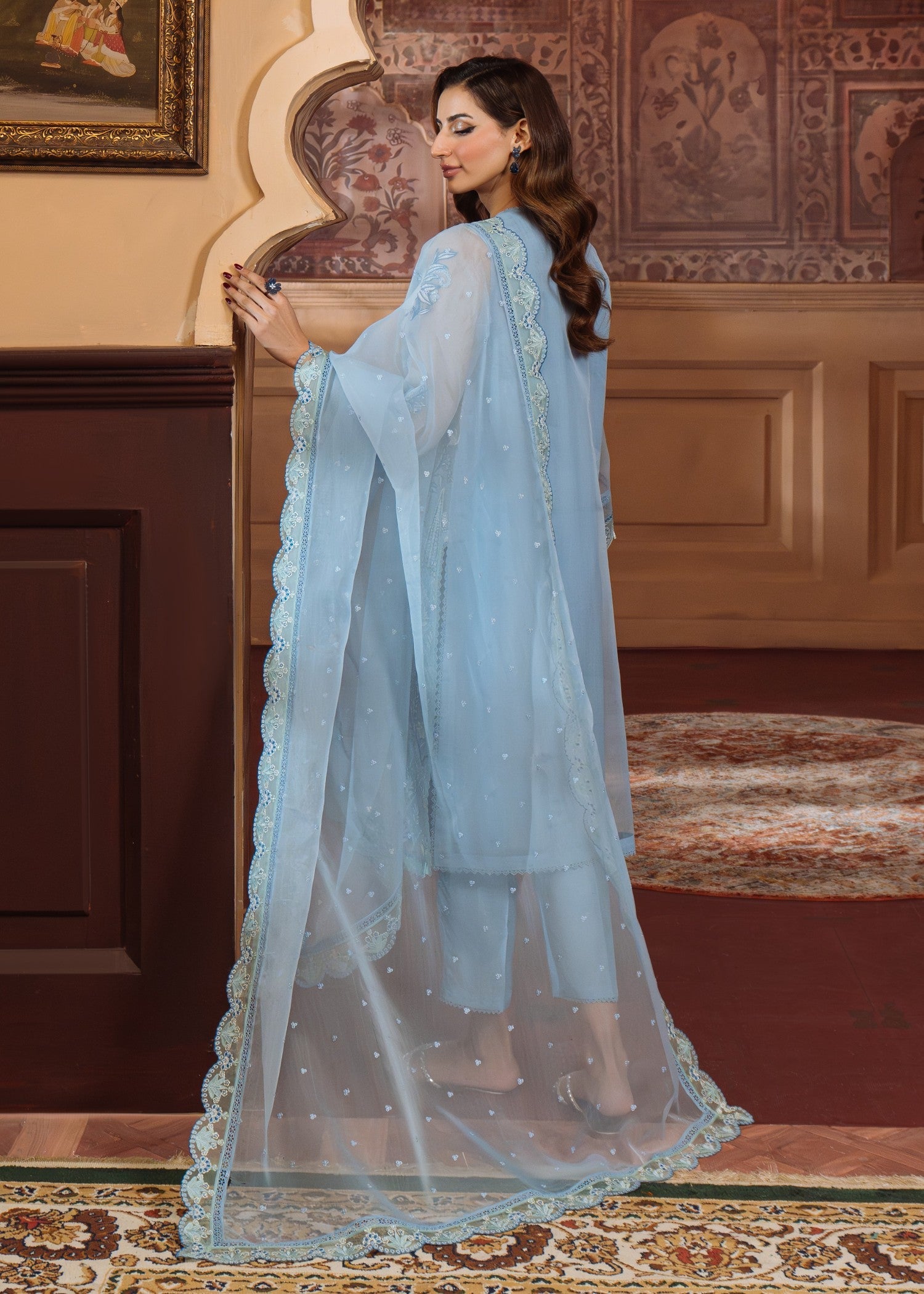 organza Unstitched in Powder blue