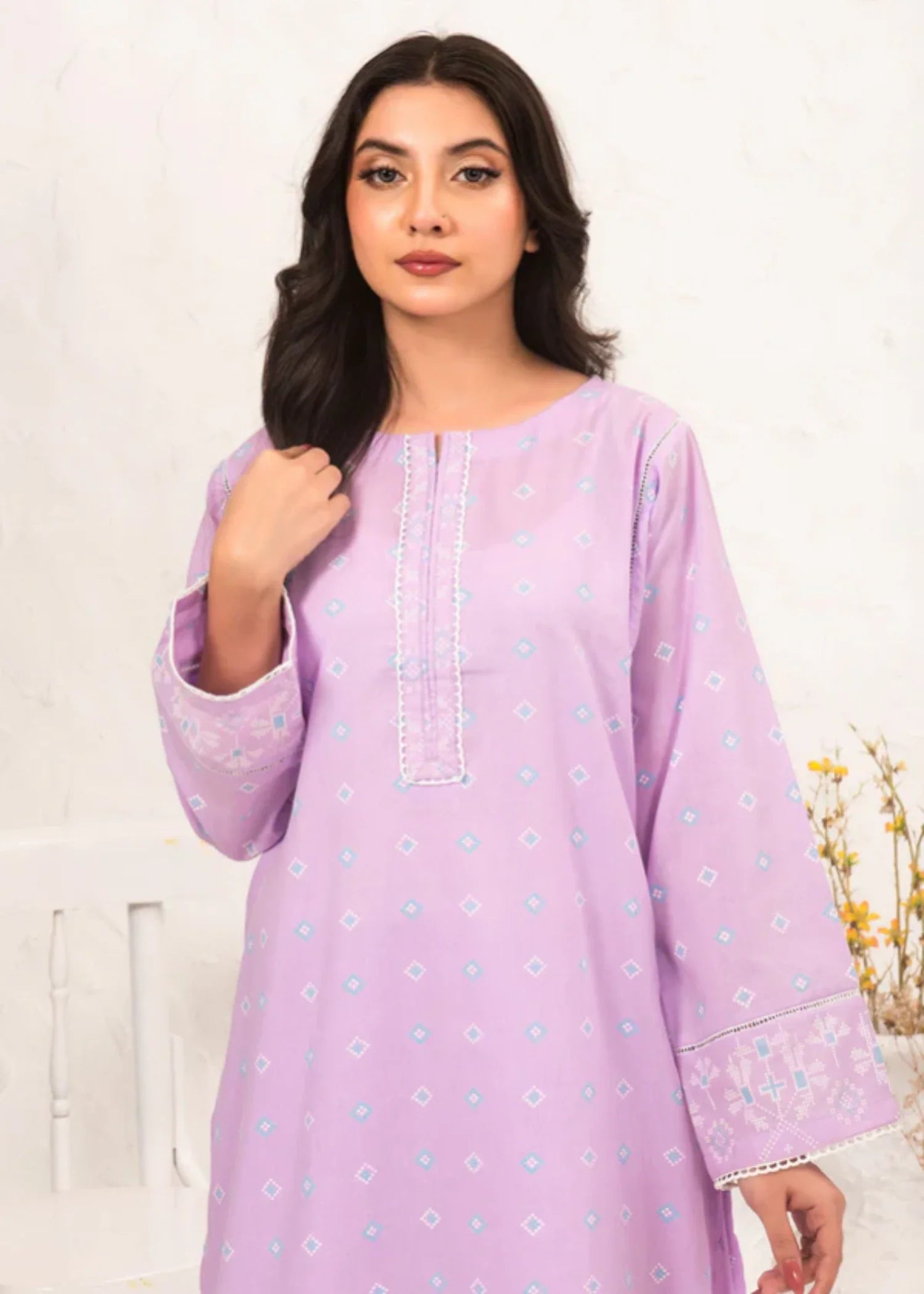 cotton Kurta Set in Lavender blush