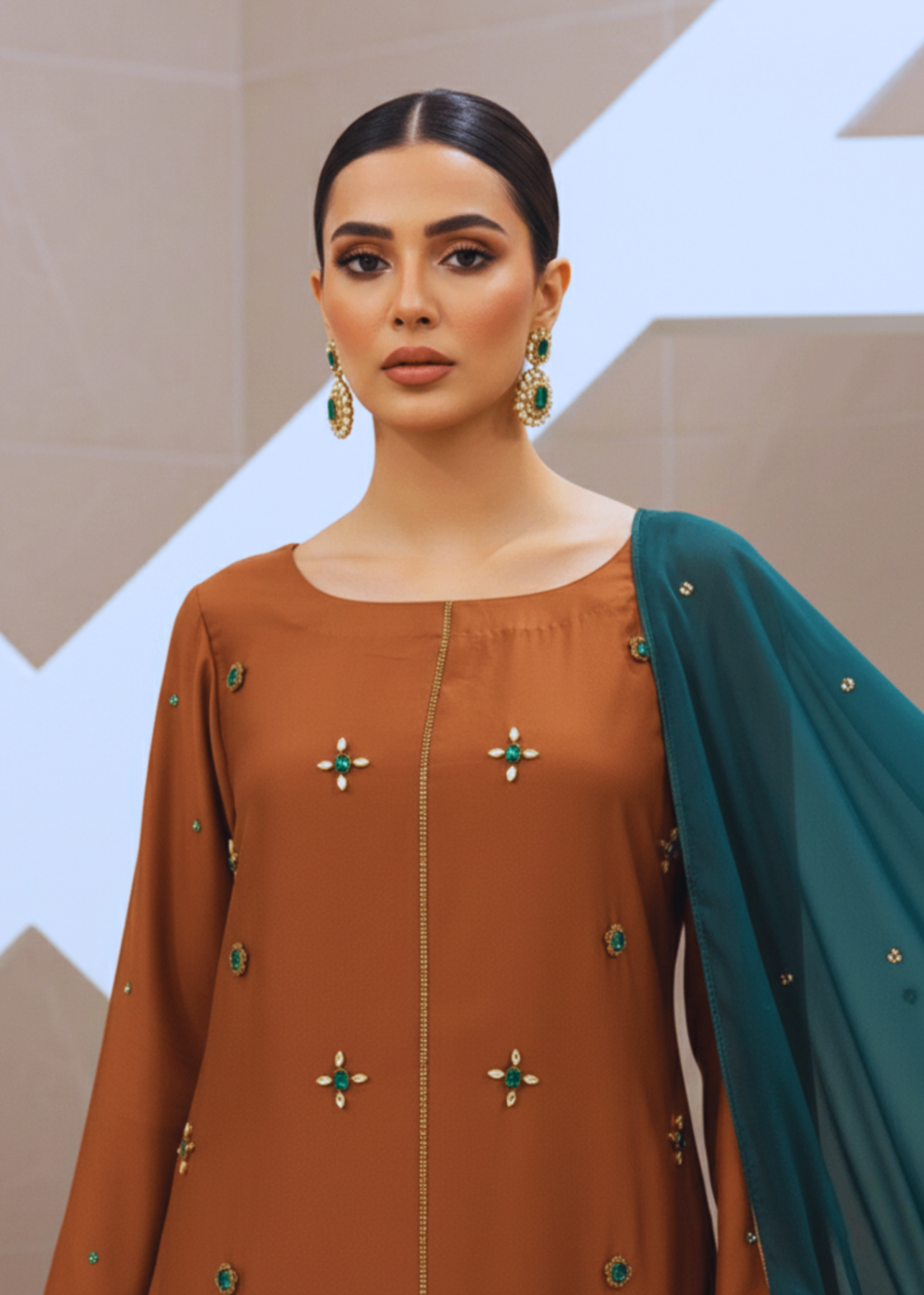 silk Kurta Set in Saffron, green