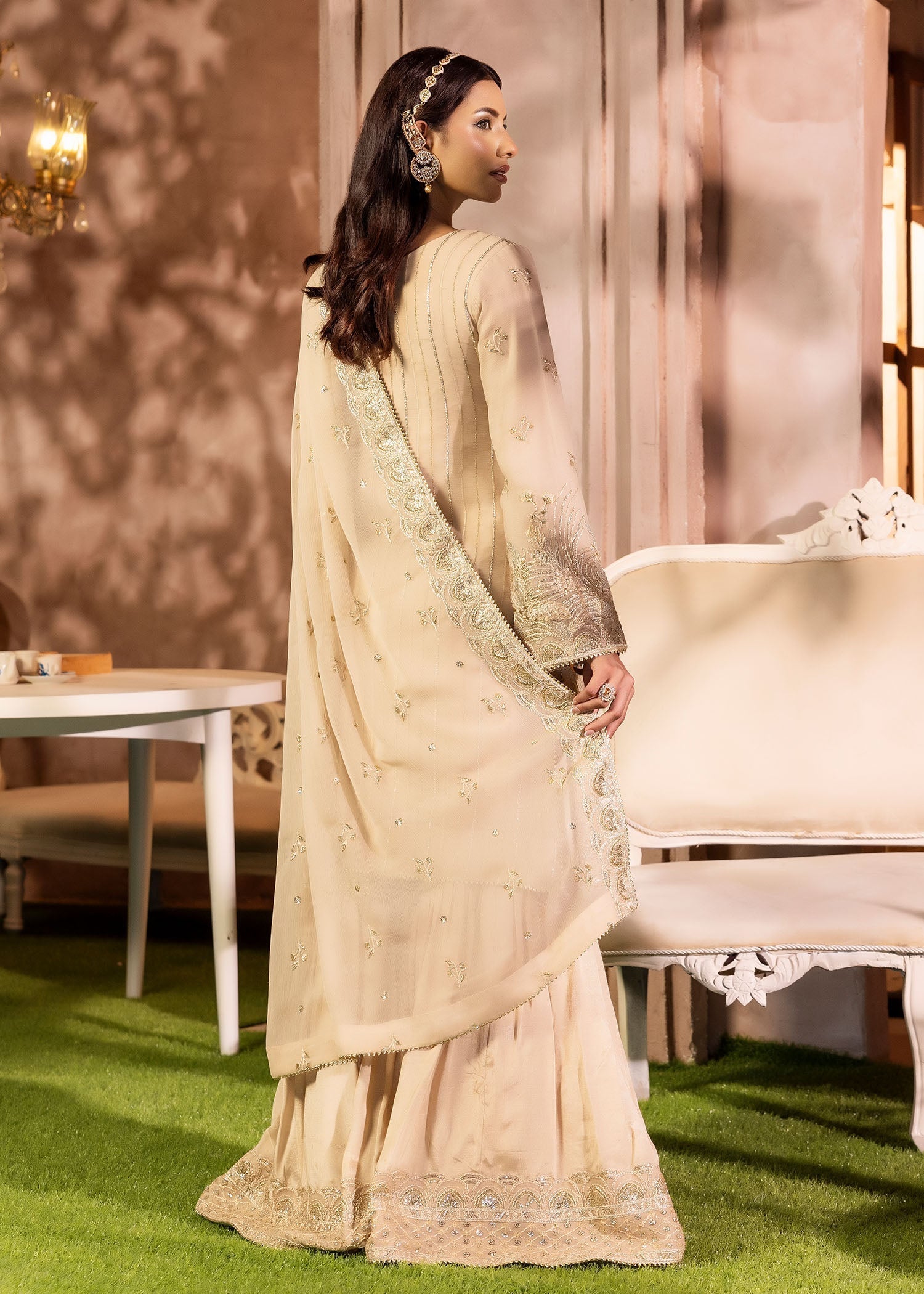 chiffon Gharara in Beige