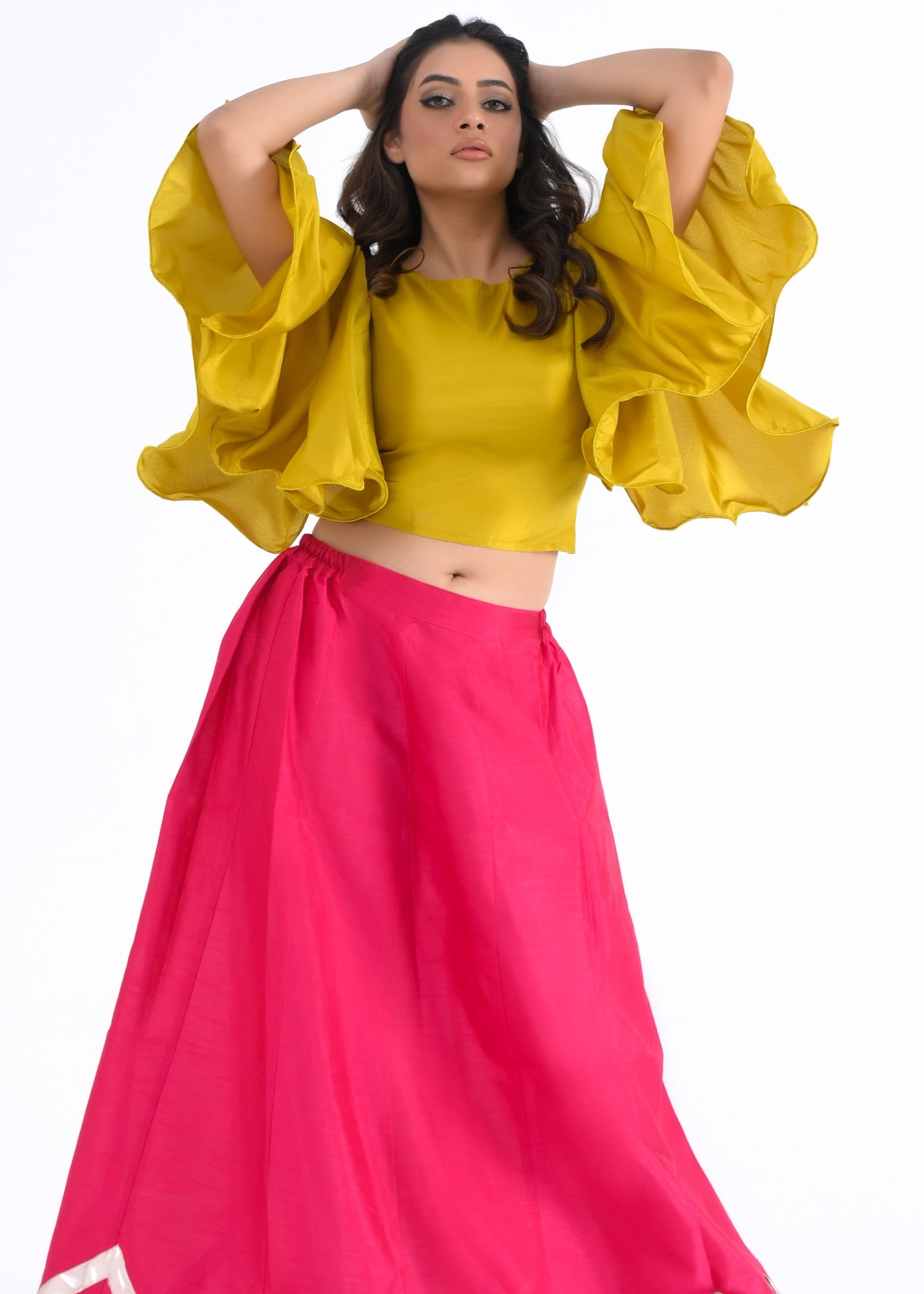 kattan silk Lehenga in Hot pink