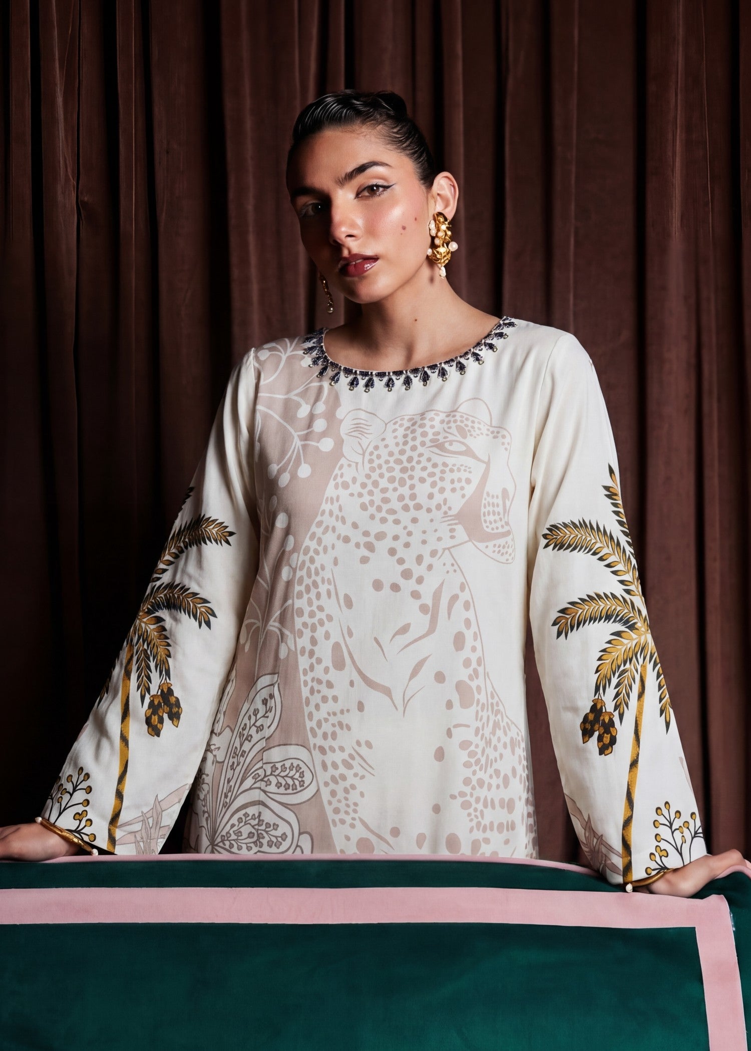 poly silk Kaftan in White