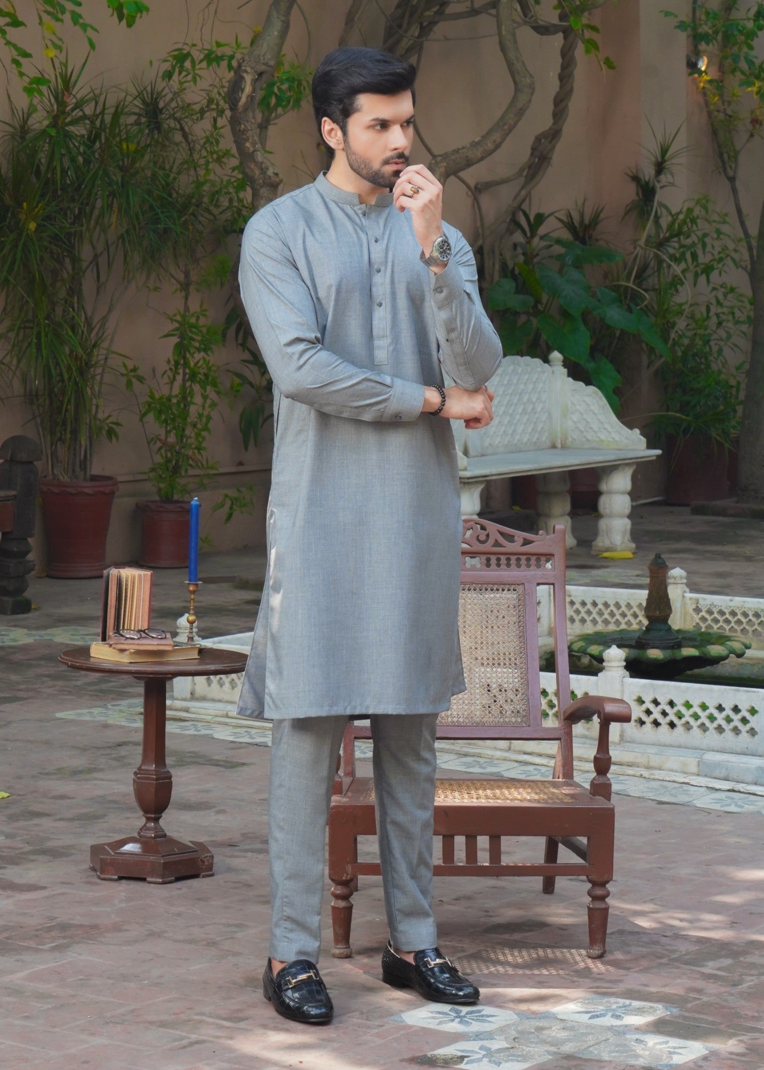 wool Kurta Set in Grey