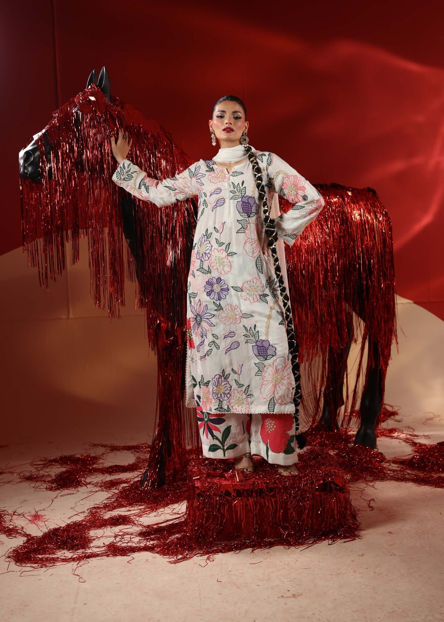 viscose raw silk Kurta Set in Snow