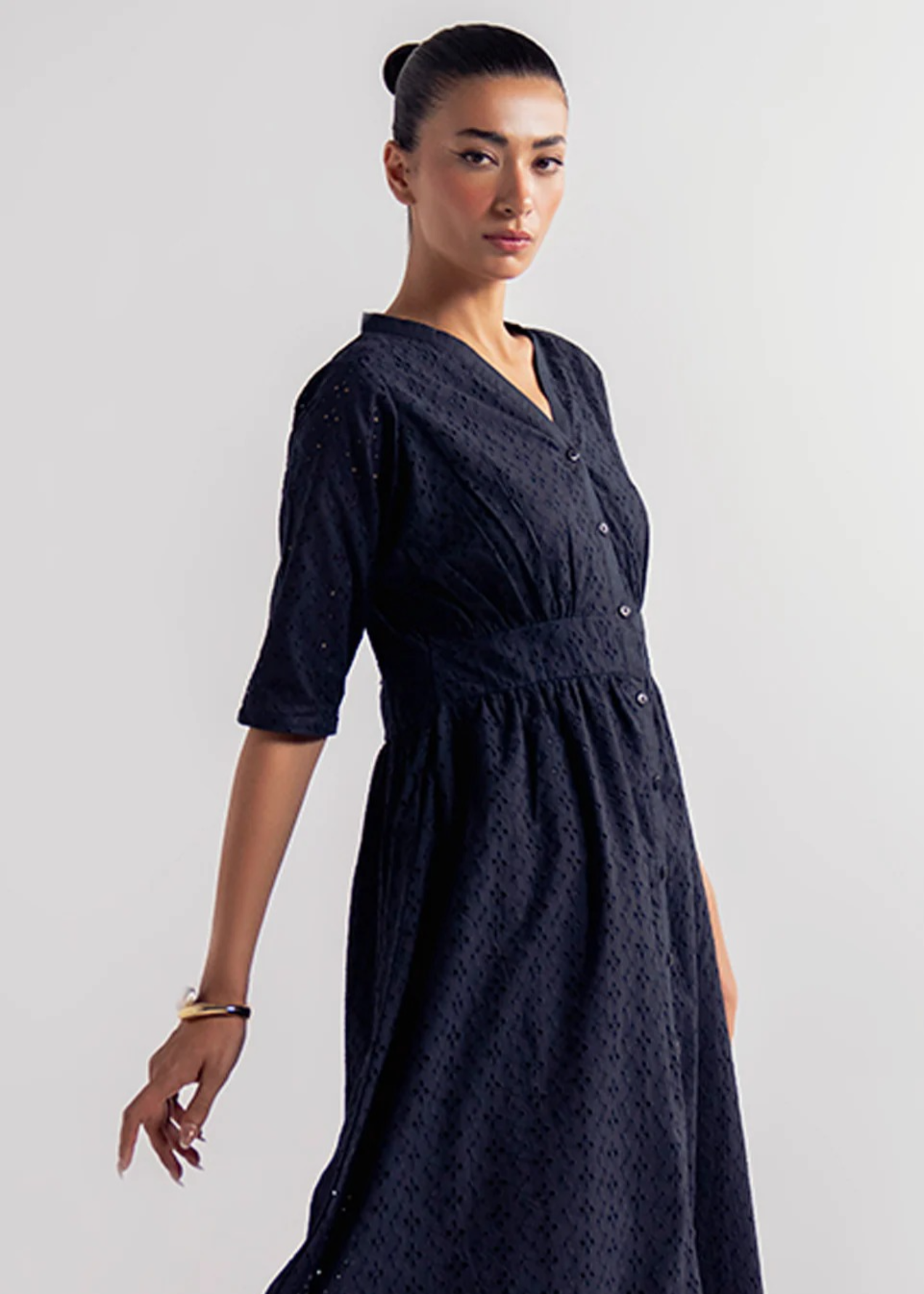 schiffli Dress in Navy blue