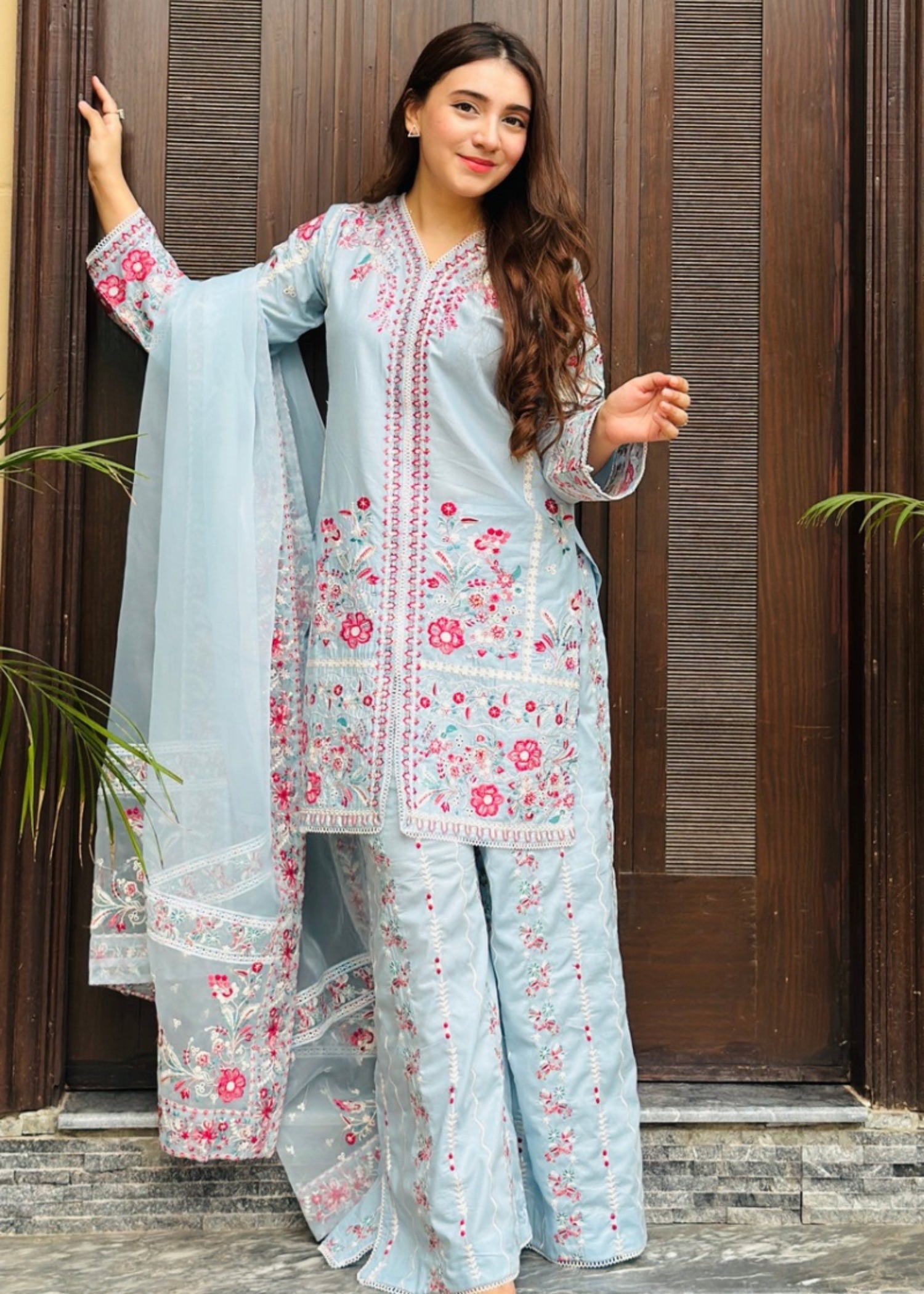cotton Kurta Set in Sky